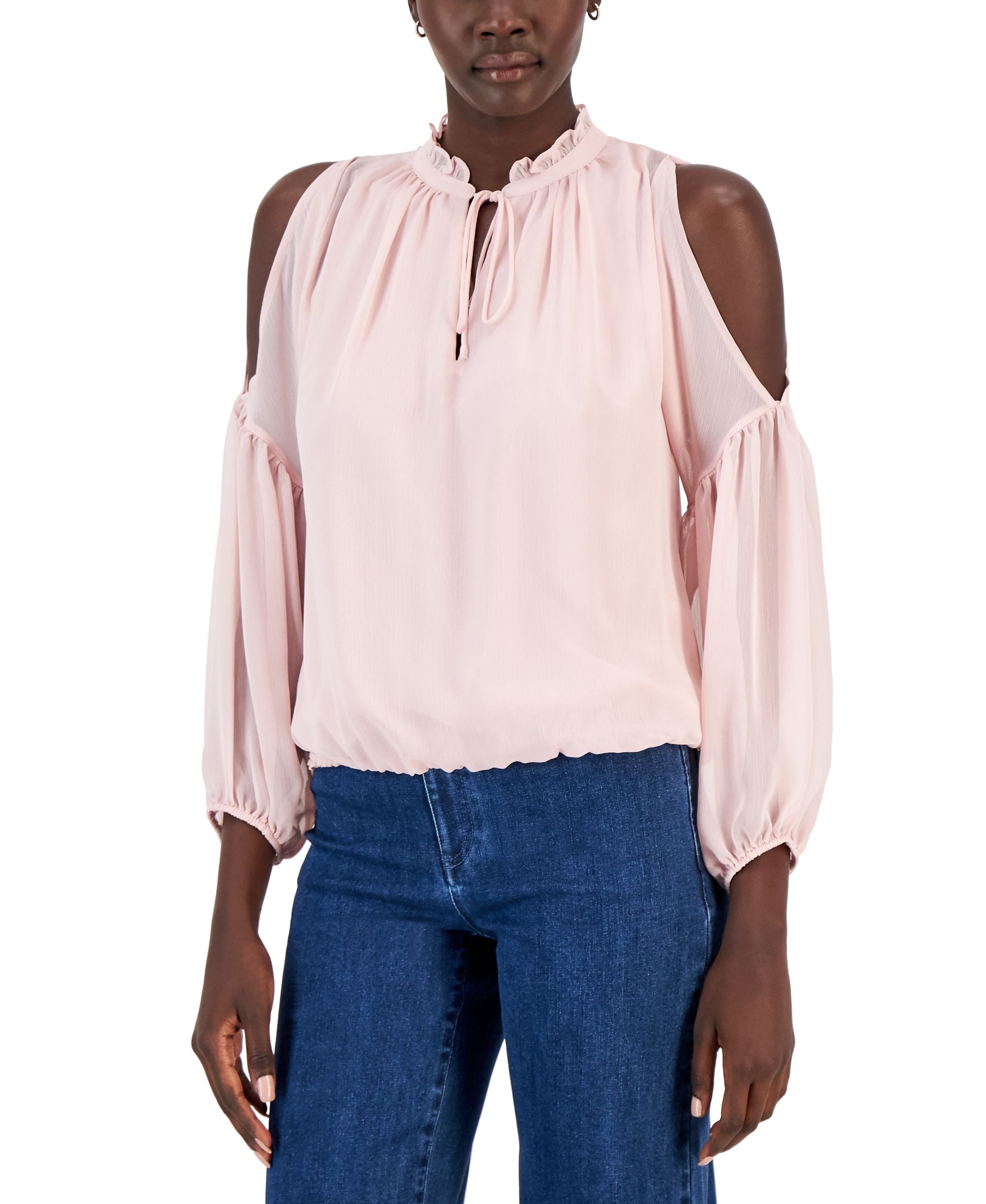 INC International Concepts Womens Chiffon Cold Shoulder Top