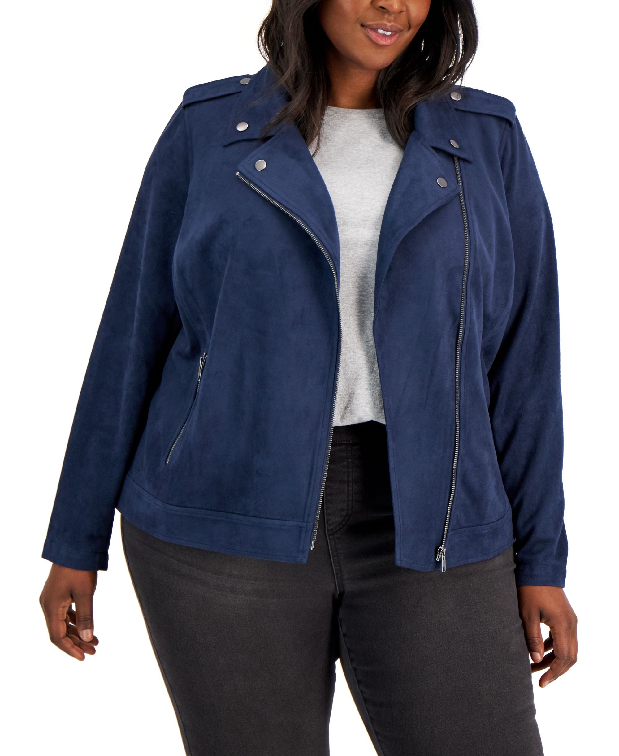 Style & Co Plus Size Faux Suede Moto Jacket