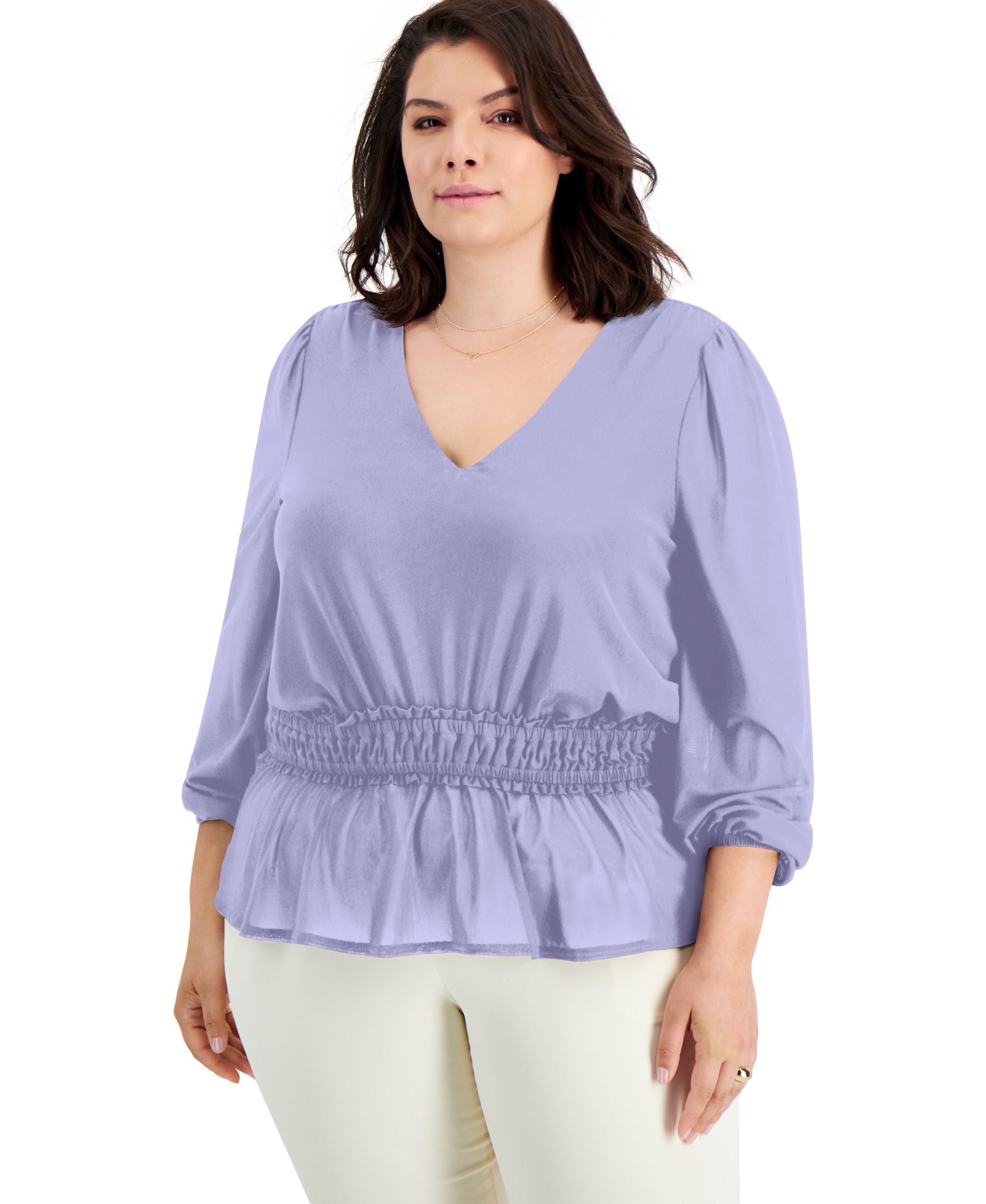 INC International Concepts Plus Size Mesh Peplum Top