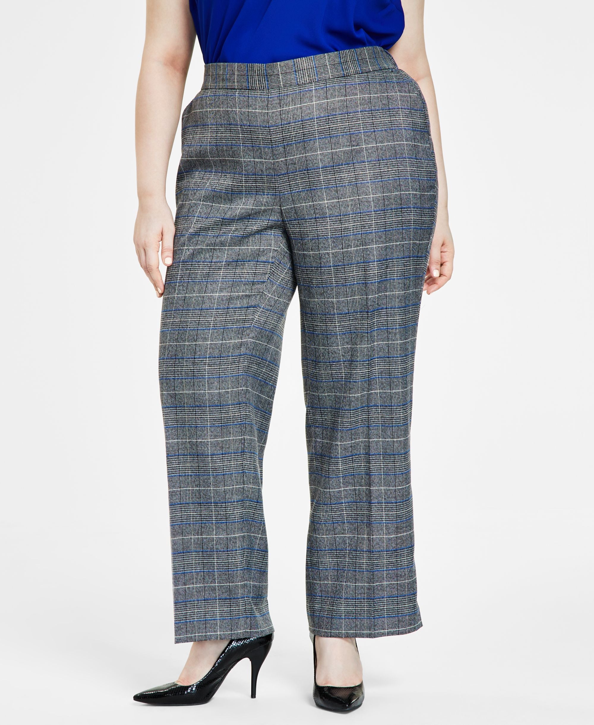 Kasper Plus Size Glen Plaid Pull On Pants