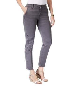 Style & Co. Womens  Floral Embroidered Skinny Mid Rise Pants Graphite Grey10