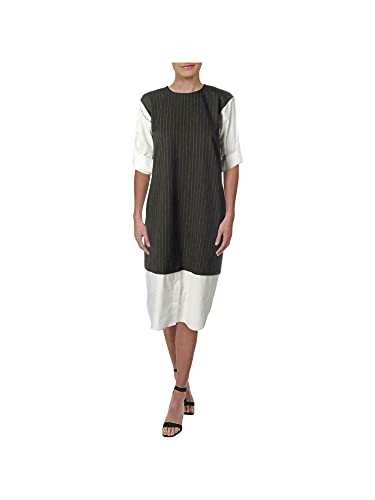 DKNY Womens Gray Color Block Short Sleeve Jewel Neck Midi Shift Dress