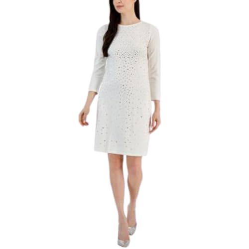 Anne Klein Women's 3/4 SLV BOATNK HEATSET Dress, Ivory, XL