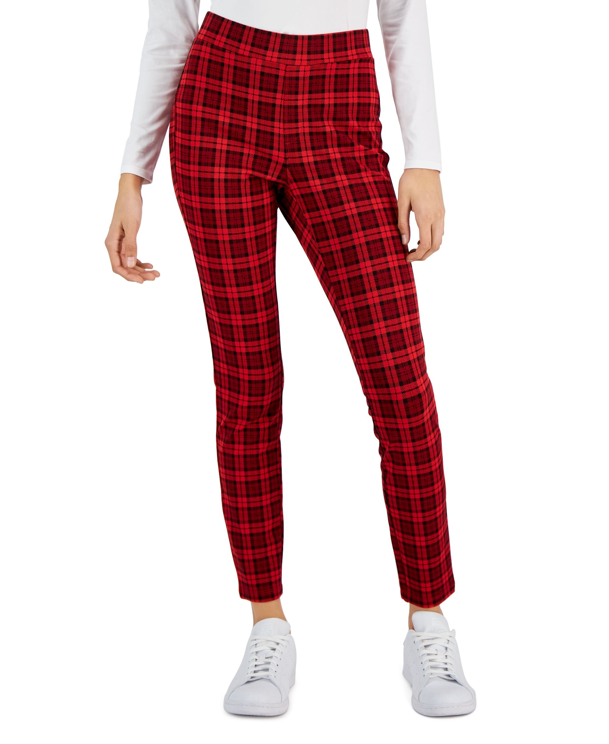 Style & Co Womens Plaid Ponte Knit Pull On Pants