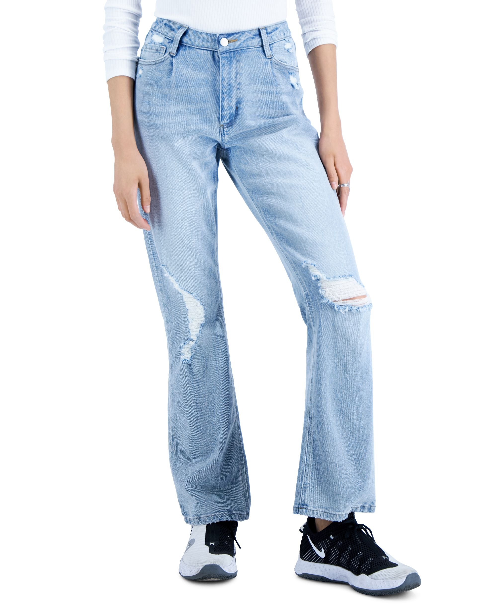 Juniors' High-Rise Relaxed Flare Jeans