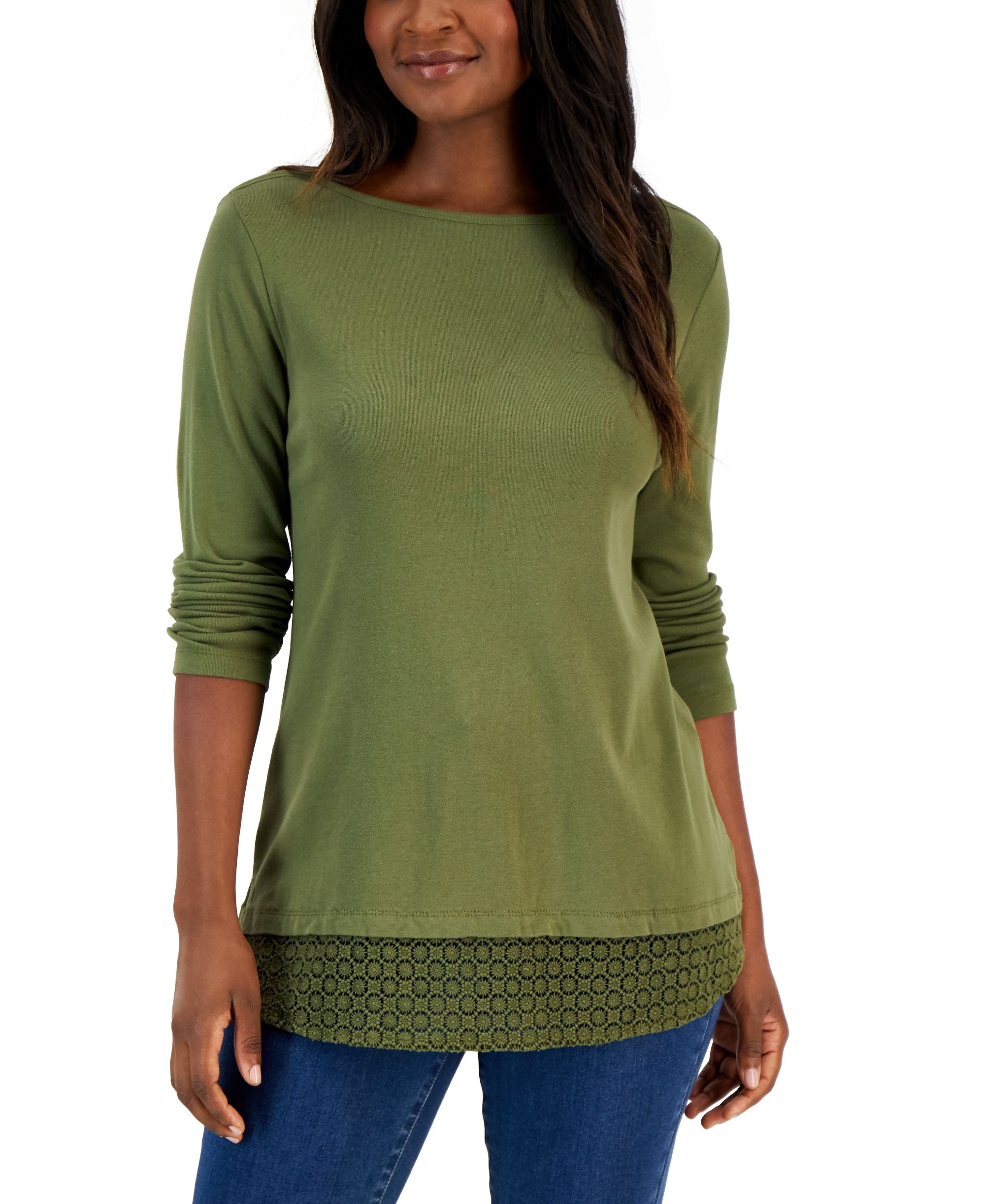 Women's Cotton Lace-Hem Top