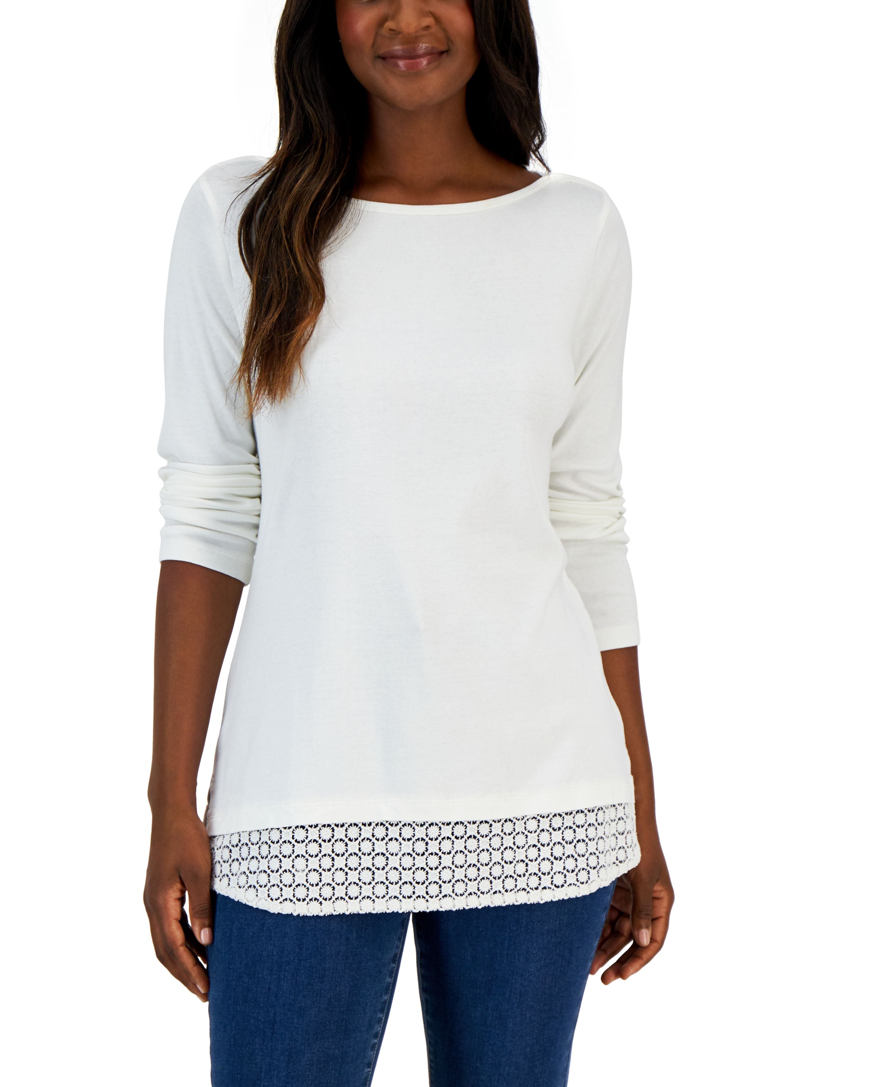 Women's Cotton Lace-Hem Top