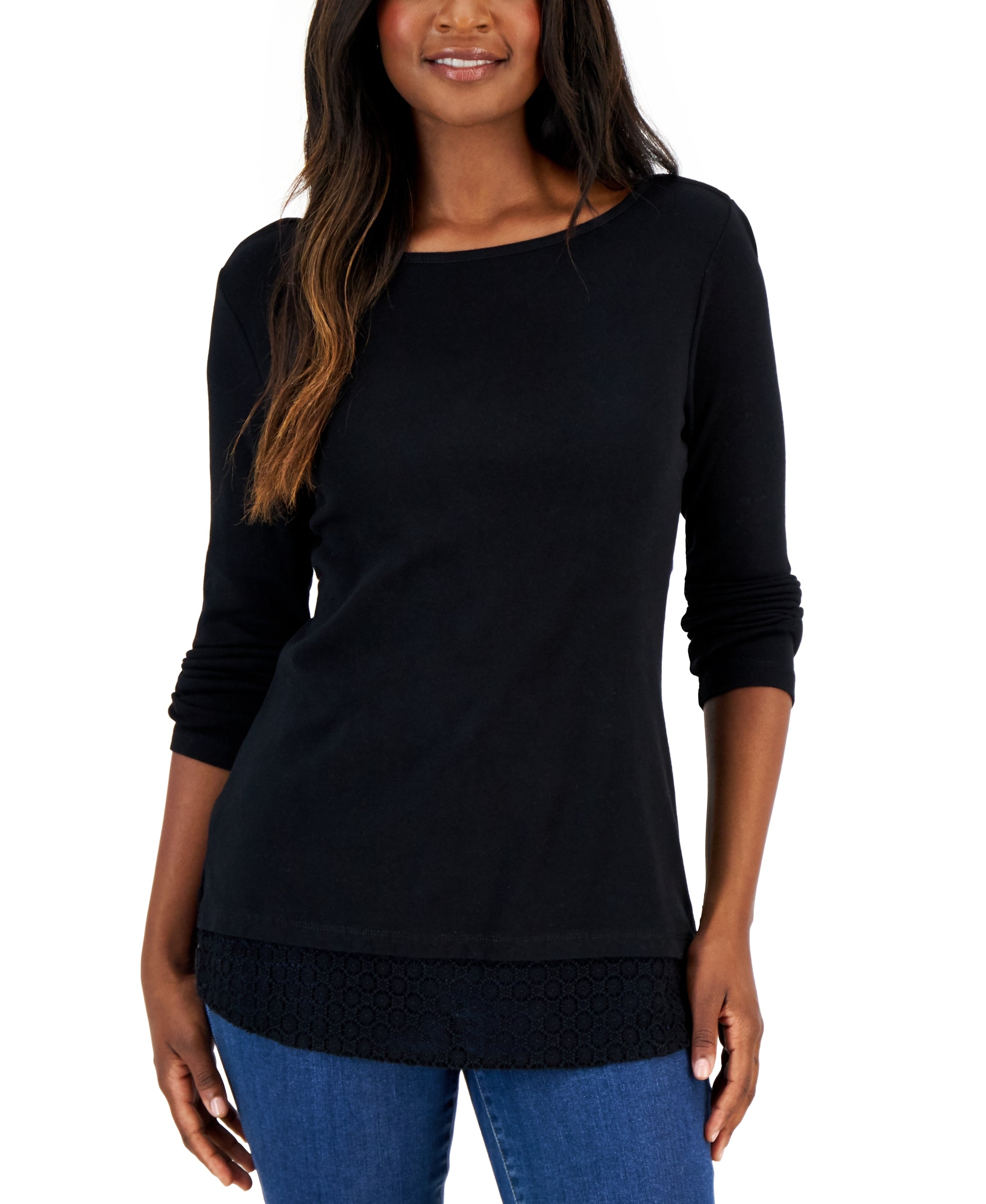 Women's Cotton Lace-Hem Top