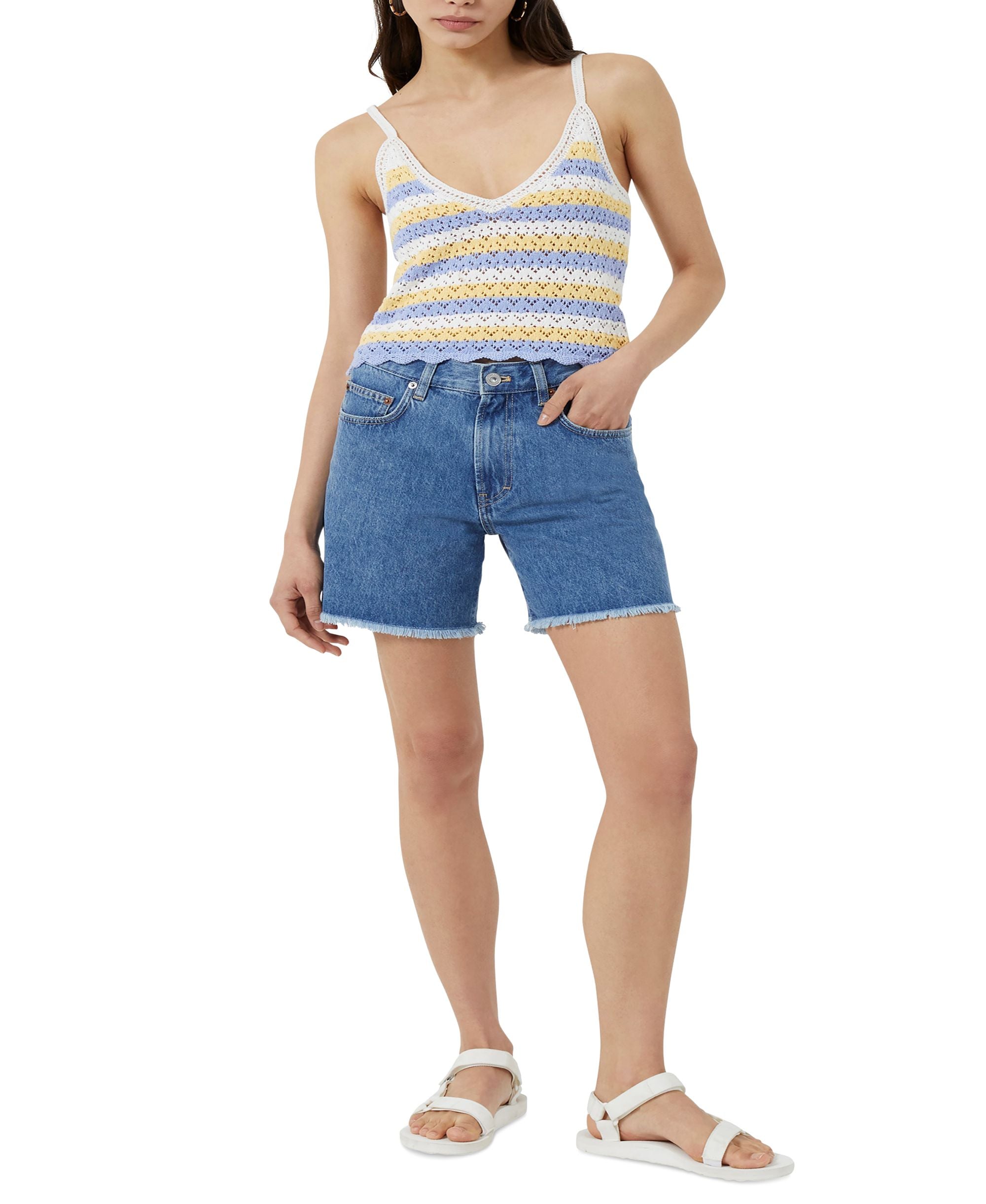 French Connection Womens Nora Cotton Striped Crochet Tank Top