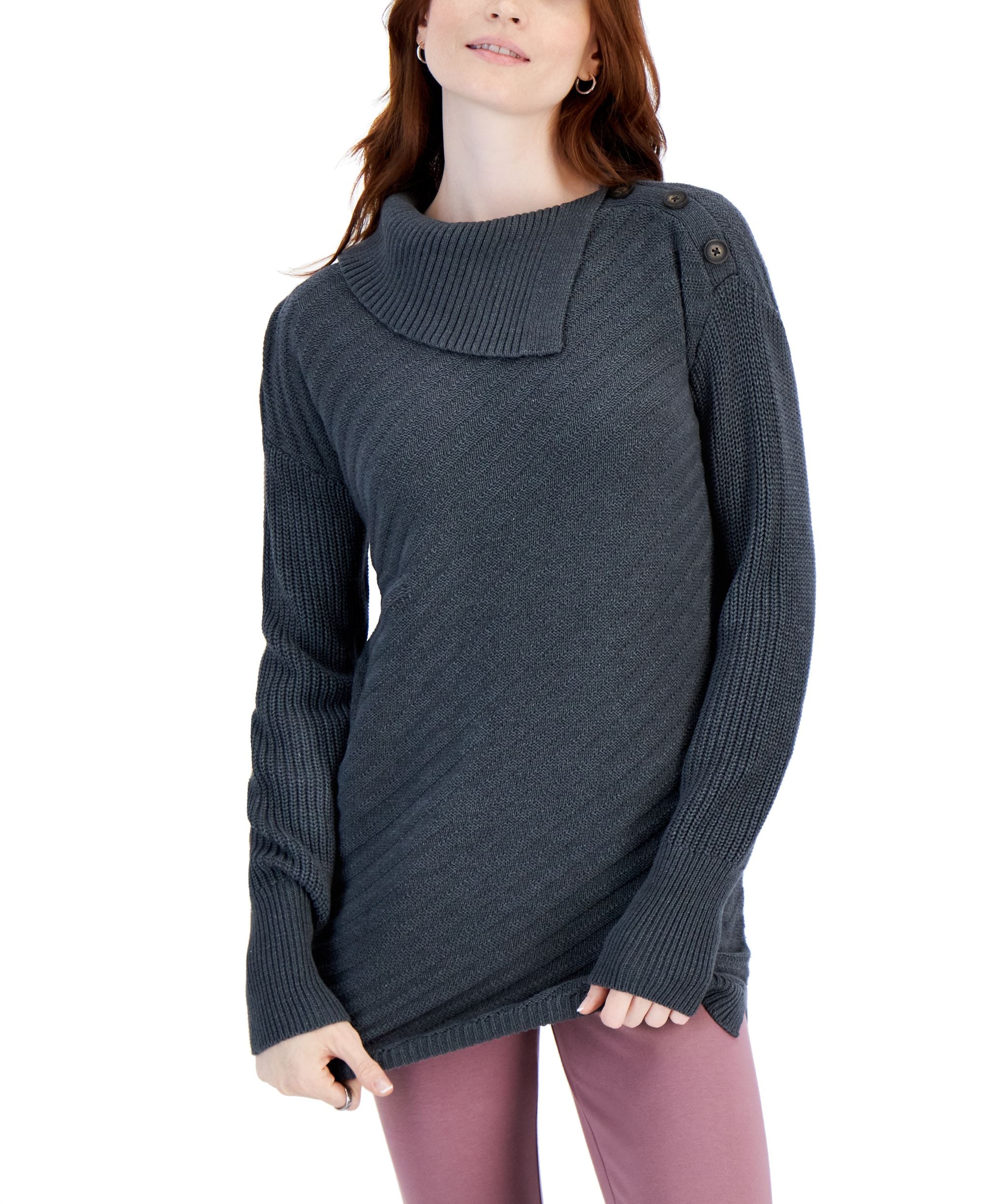 Women's Ribbed Button Tunic Sweater