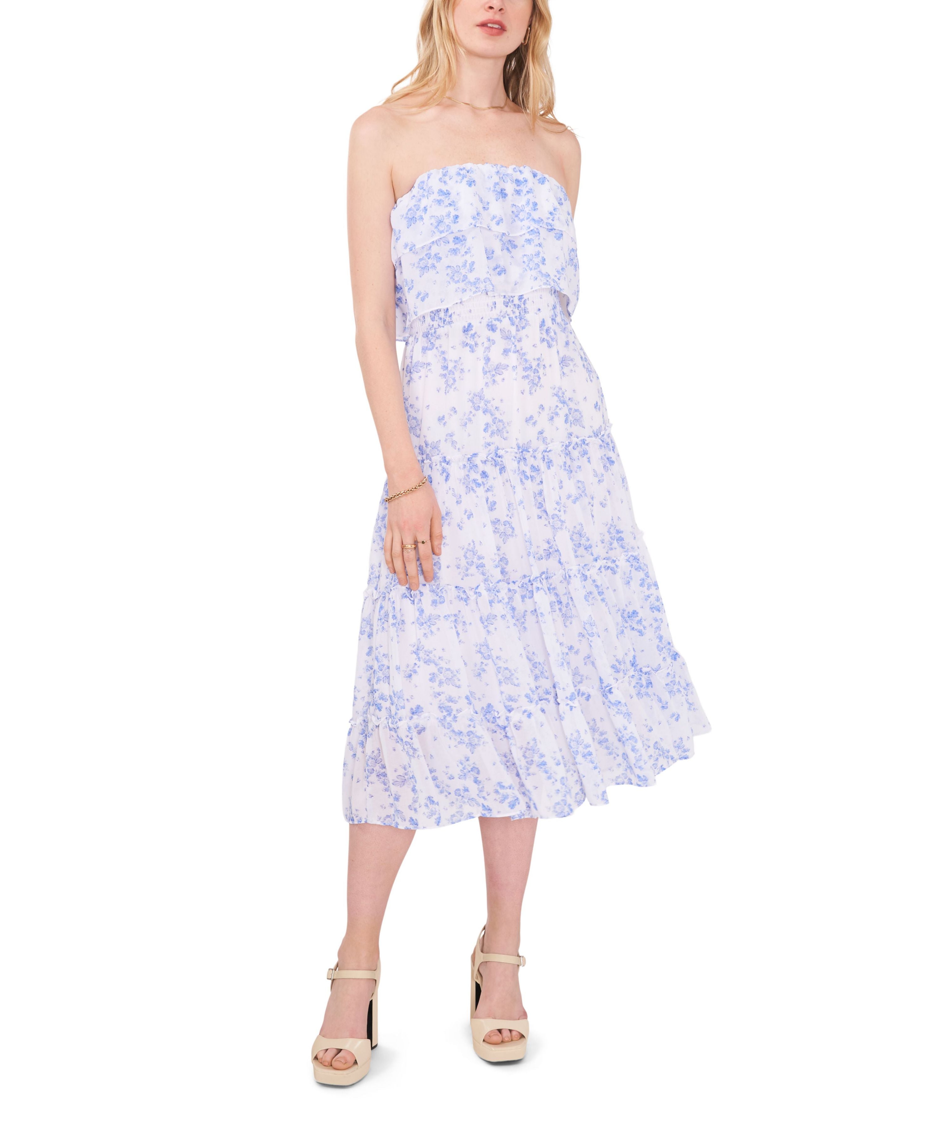 Women's Strapless Ruffle Tiered Midi Dress