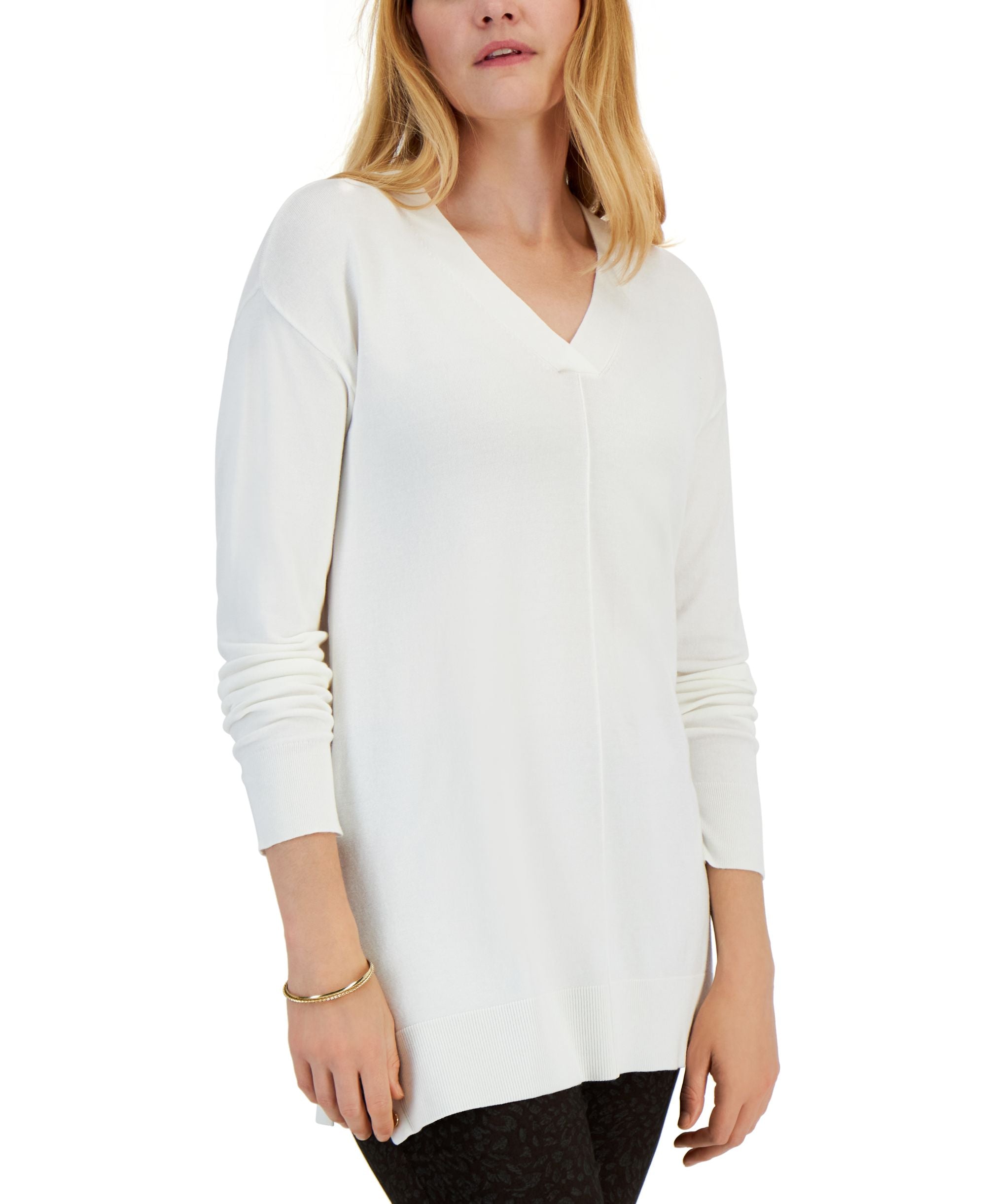 Women's V-Neck Side-Snap Tunic Sweater