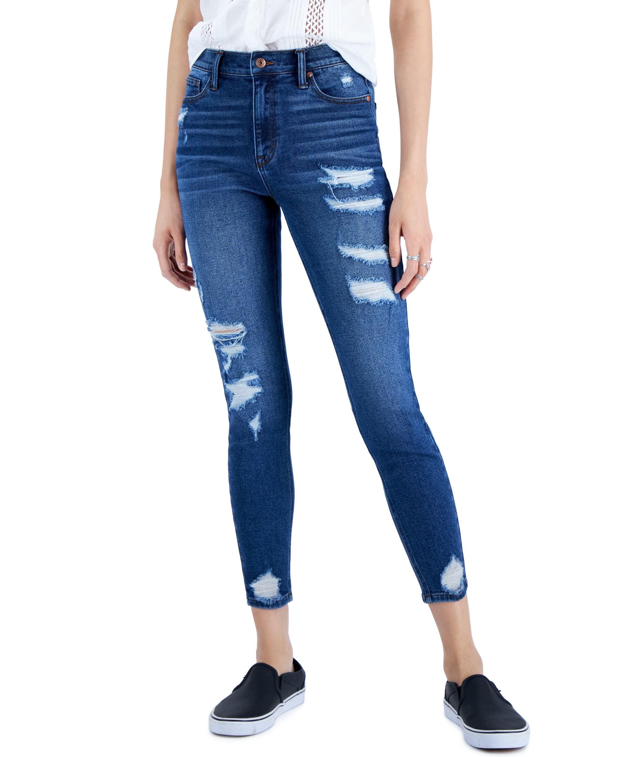 Juniors' Ripped Skinny Ankle Jeans