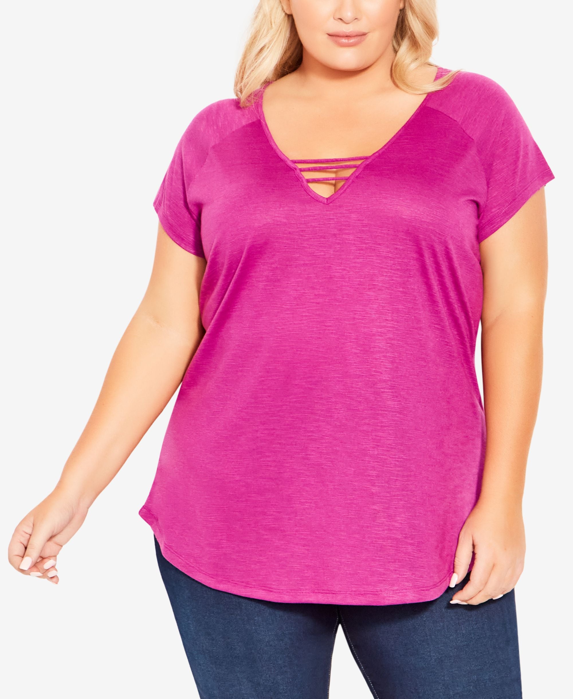 Plus Size 3 Bar V Neck Top