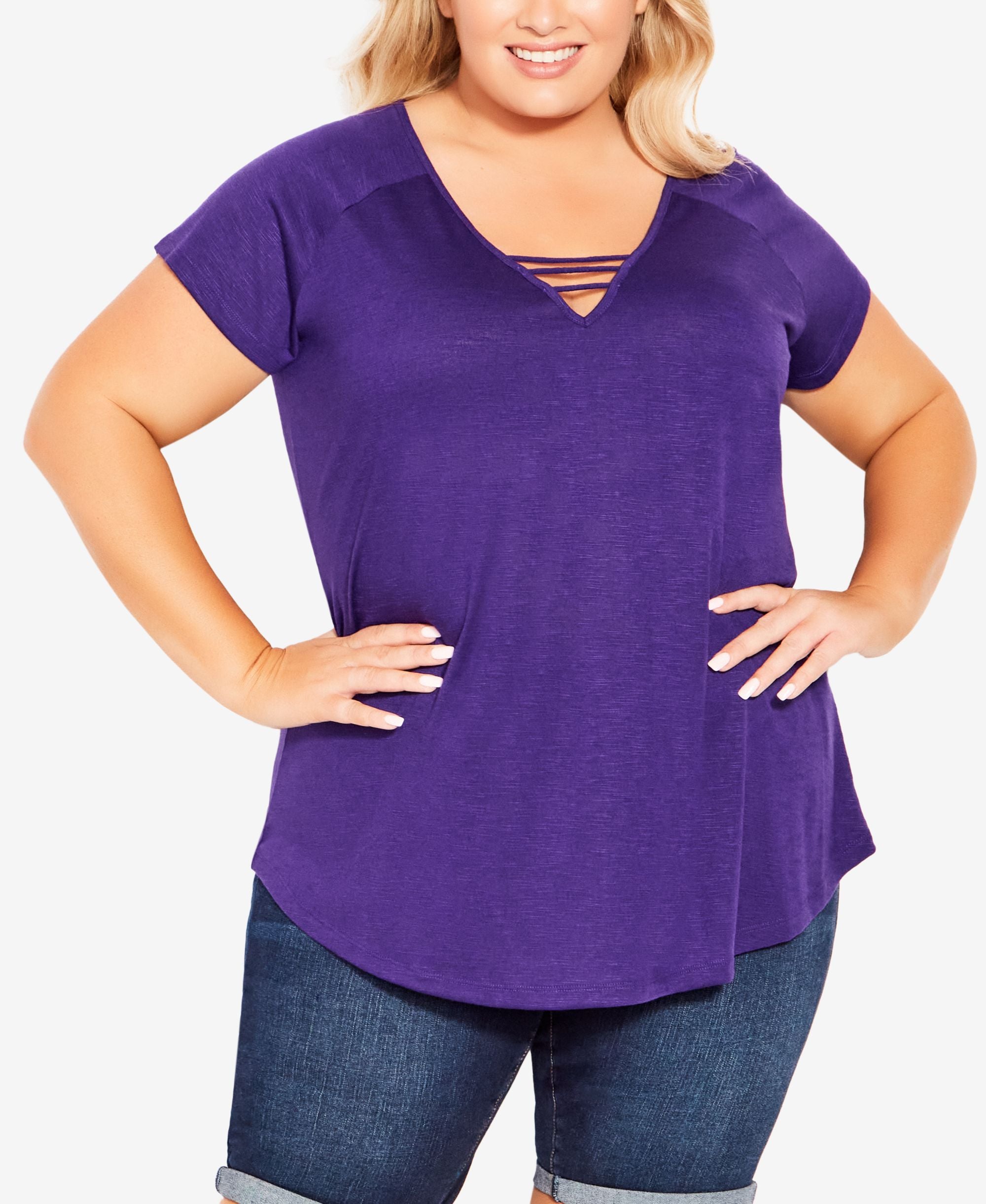 Plus Size 3 Bar V Neck Top