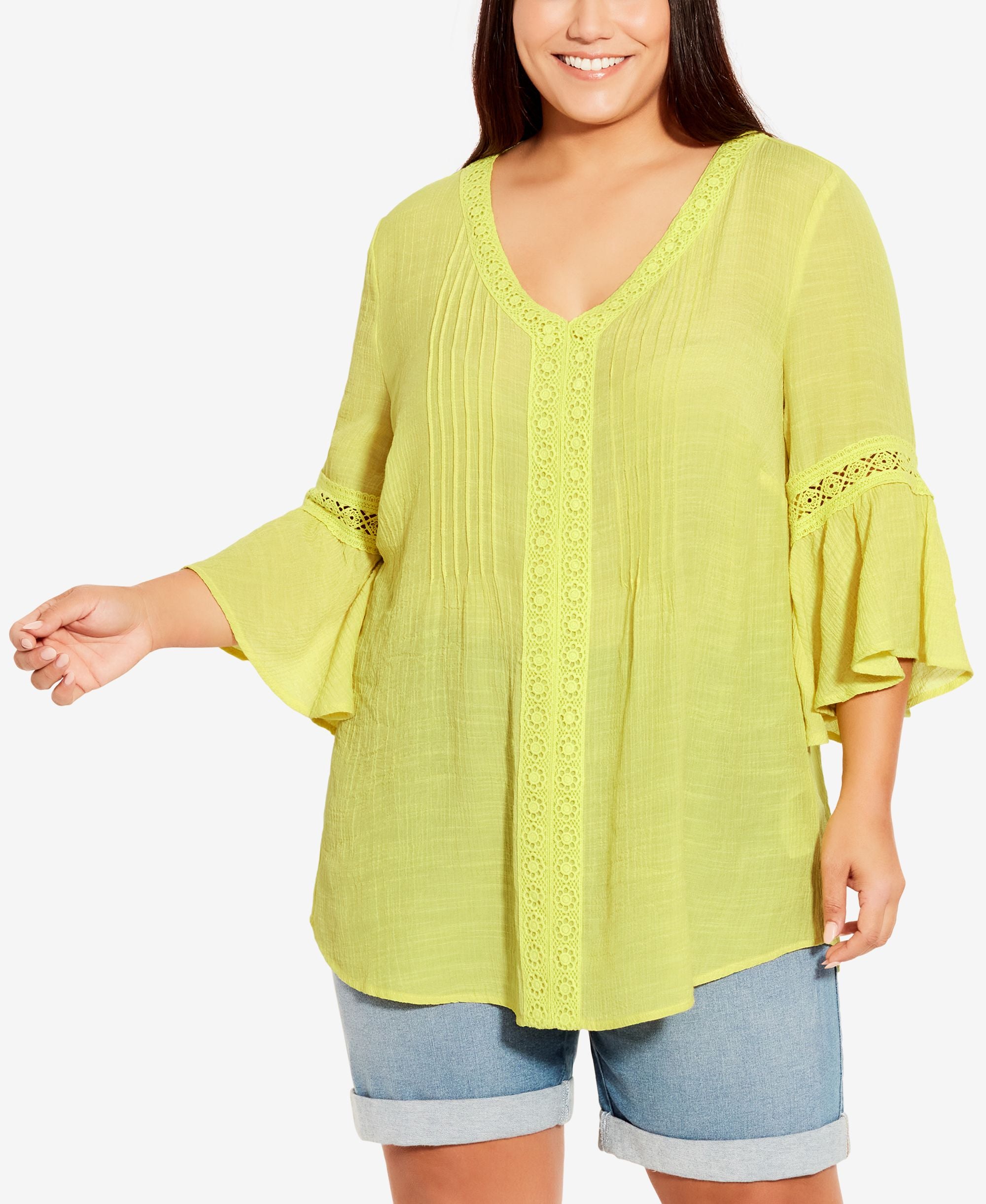 Plus Size Pleat Lace Tunic Top
