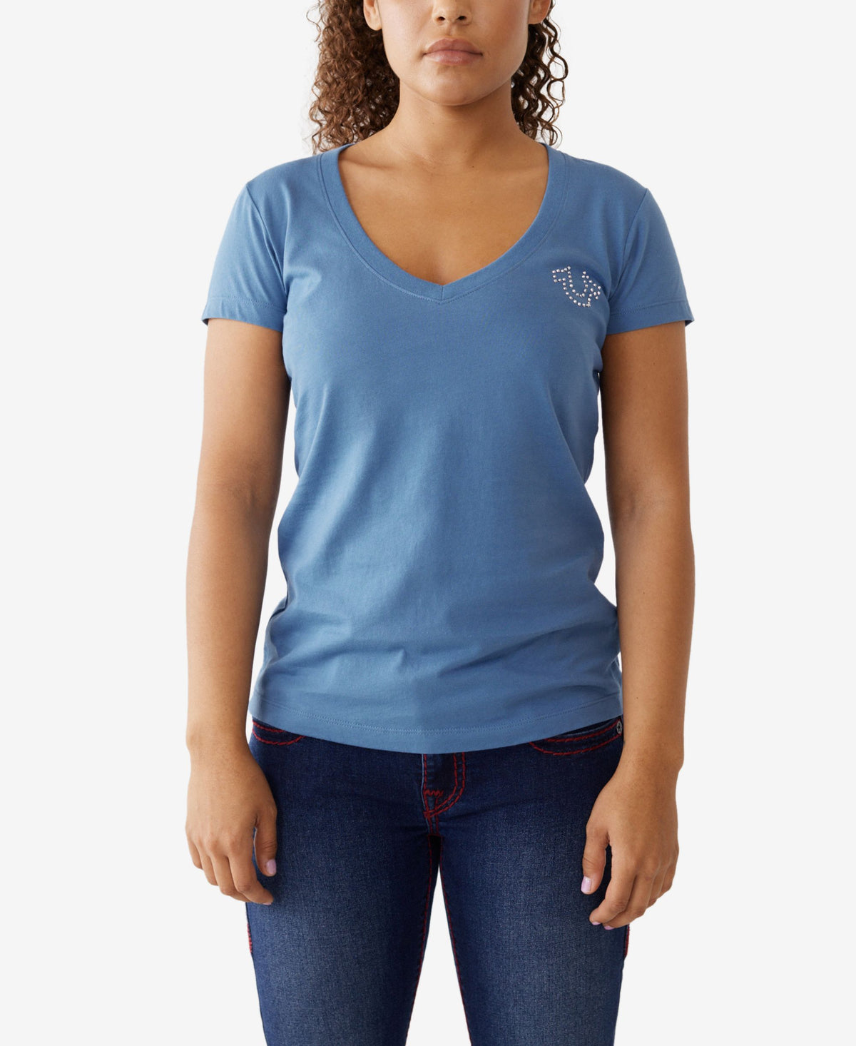 Womens Crystal Logo Slim V Neck T-Shirt