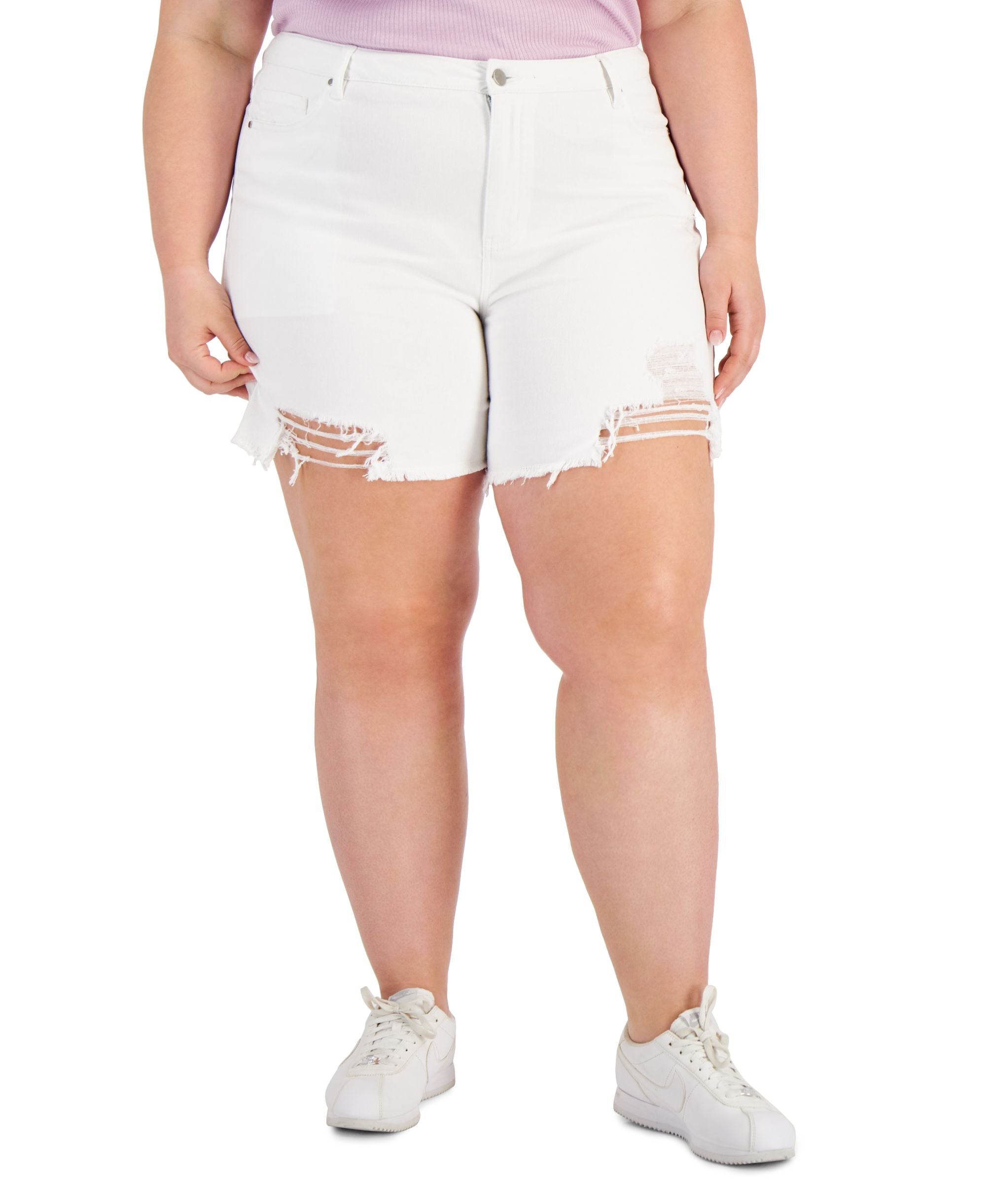 Tinseltown Trendy Plus Size High Rise Relaxed Mom Shorts