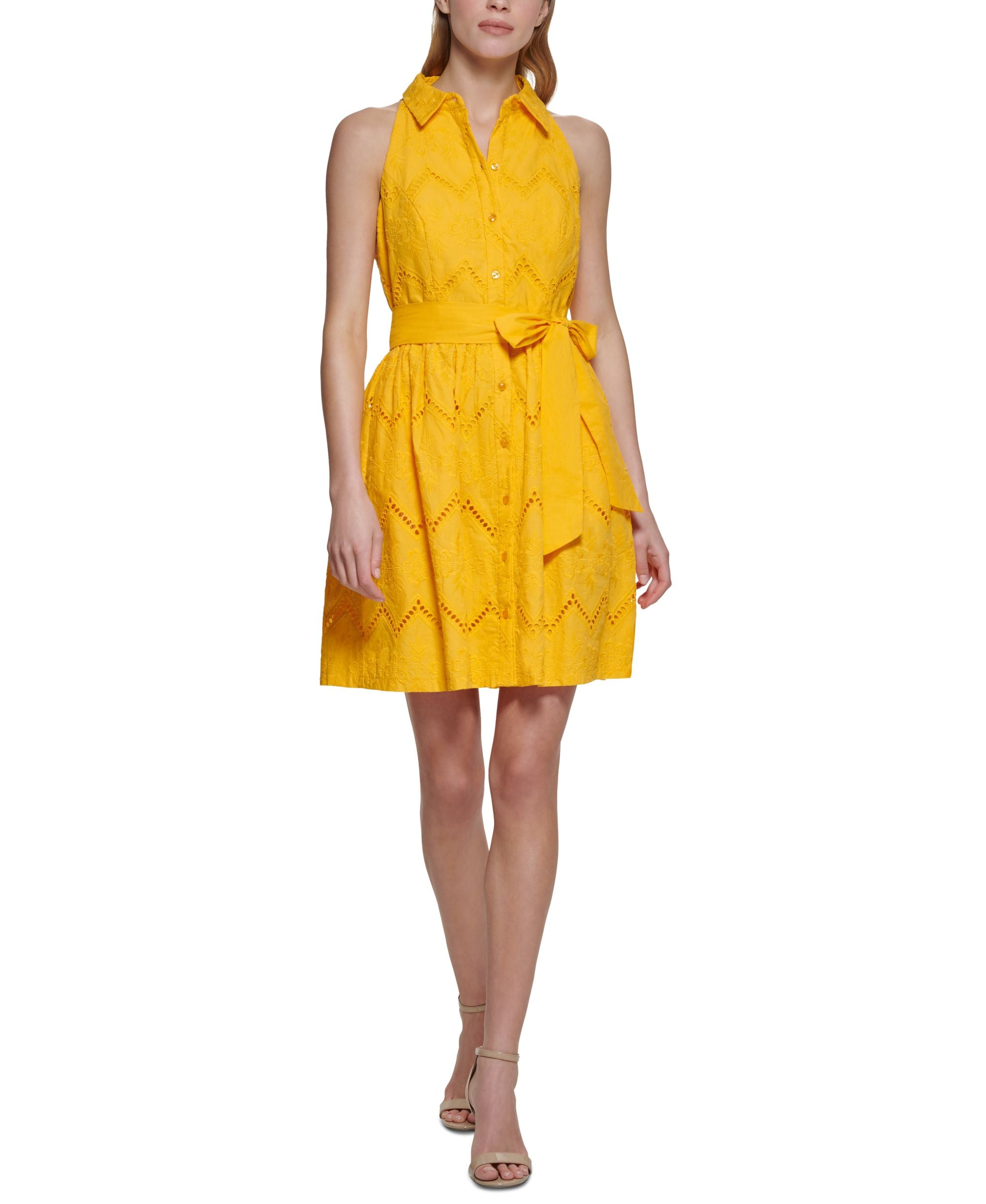 Vince Camuto Womens Cotton Eyelet Shirtdress