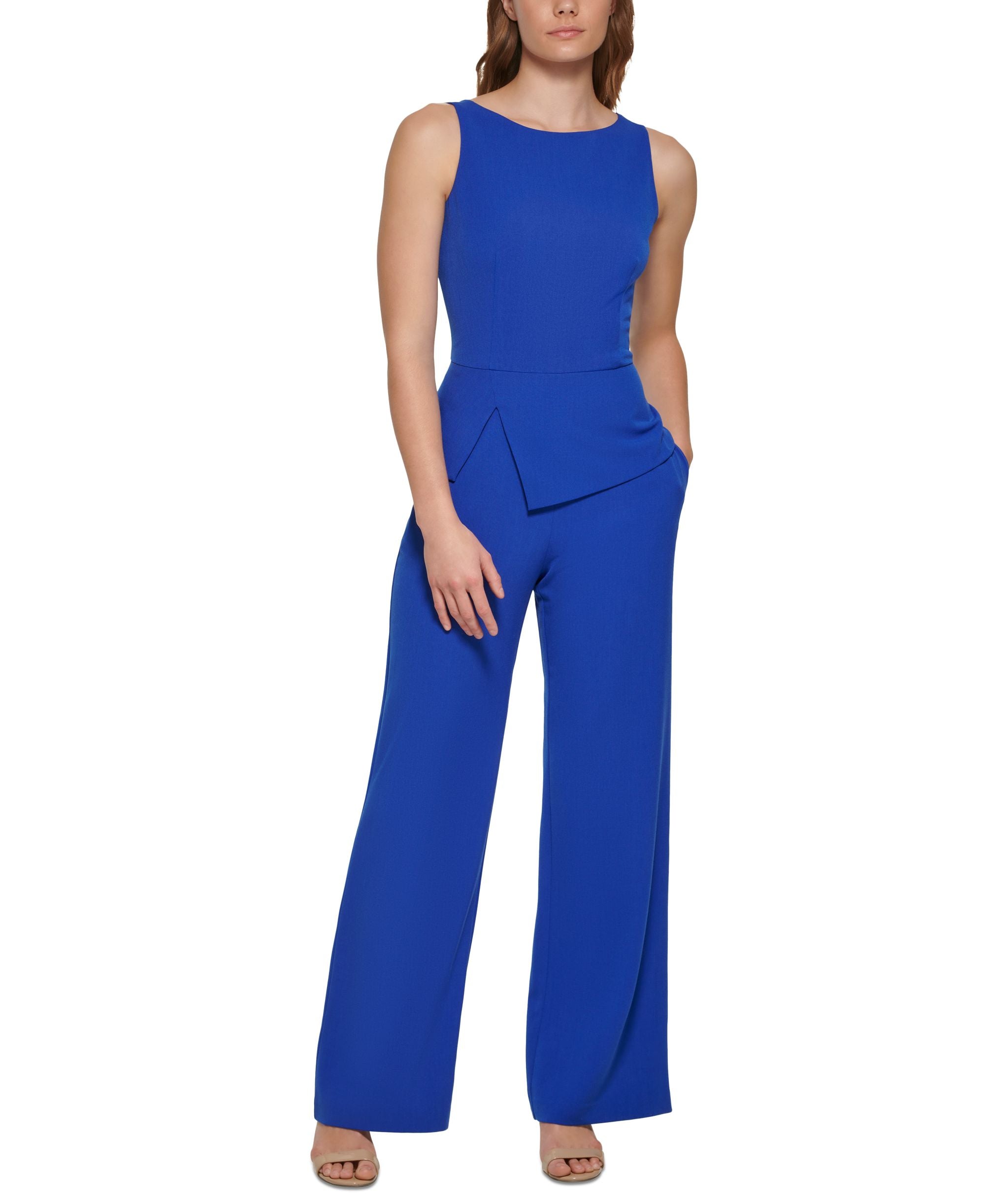 Vince Camuto Bi-Stretch Peplum-Detail V-Back Jumpsuit