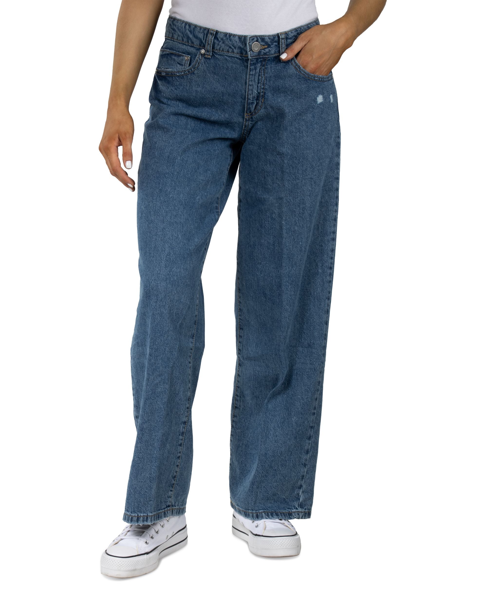 Juniors' Cotton Distressed Wide-Leg Jeans