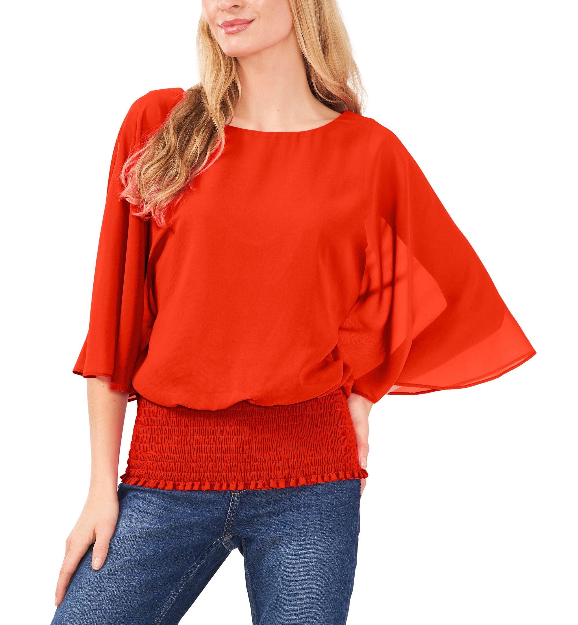 Sam Jess Petite Short Sleeve Smocked Hem Top
