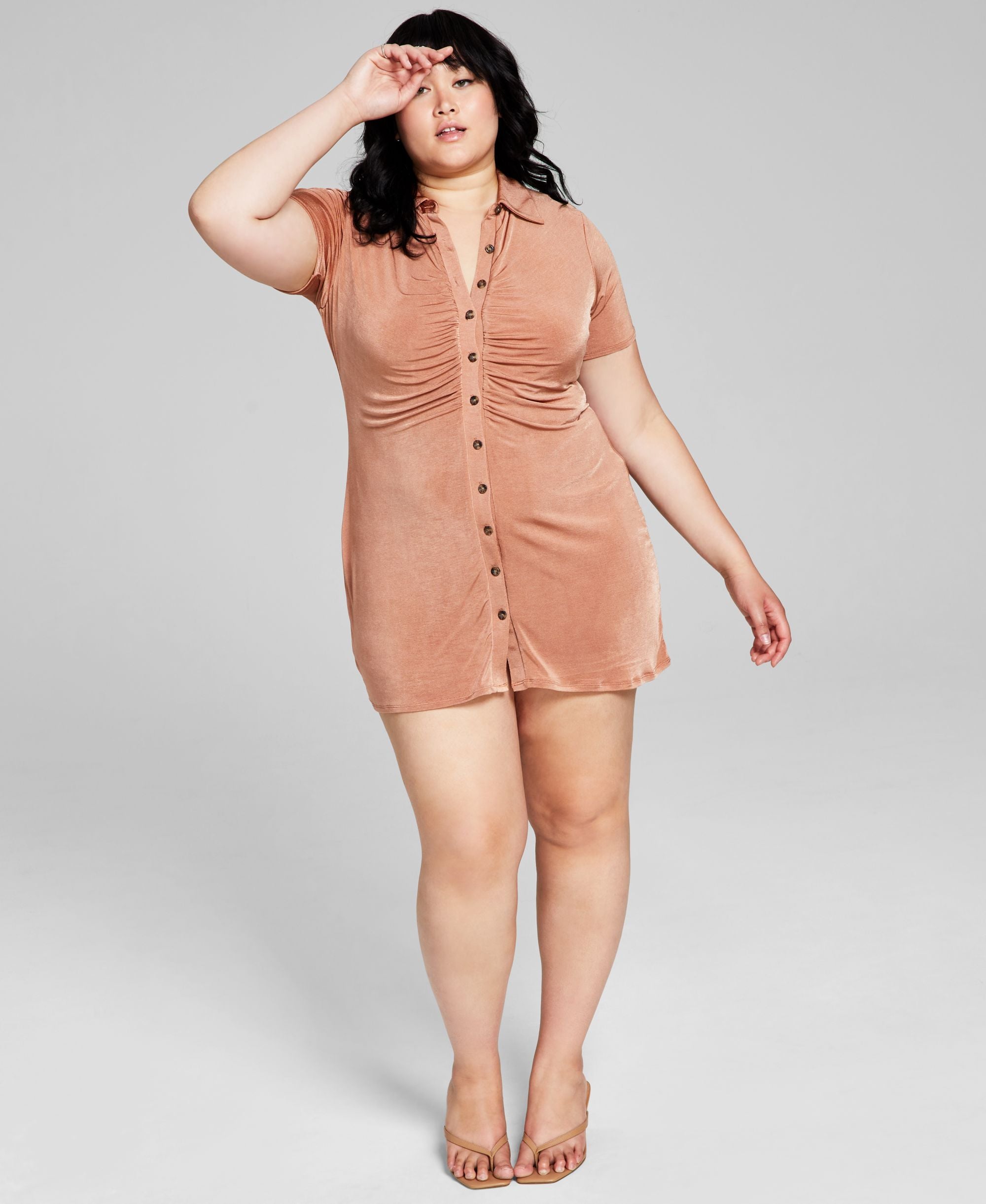 Now This Trendy Plus Size Ruched Shirtdress