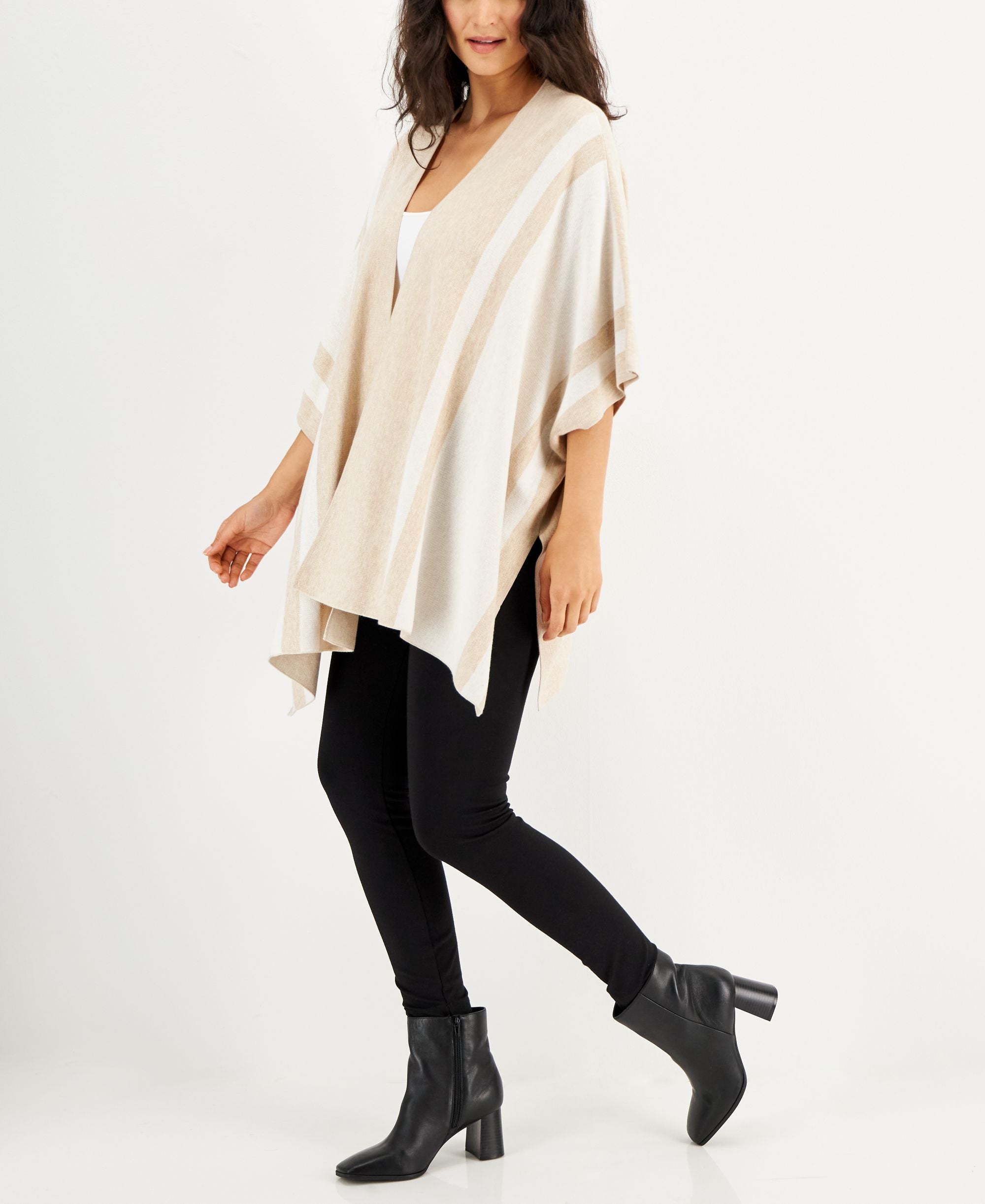 Alfani Womens Striped Cape Poncho Sweater