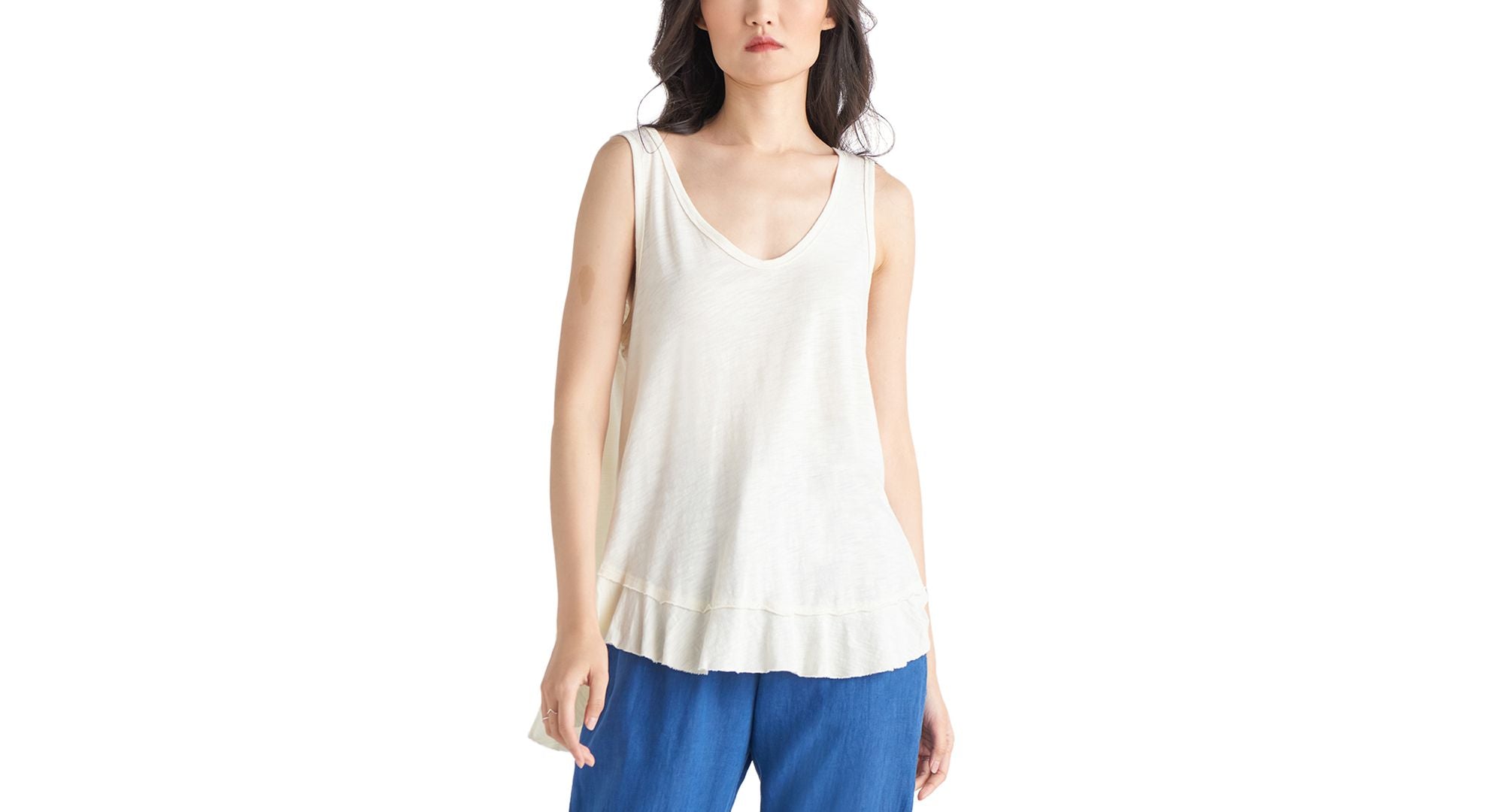 Black Tape Womens Raw Edge Layered Hem Cotton Tank Top