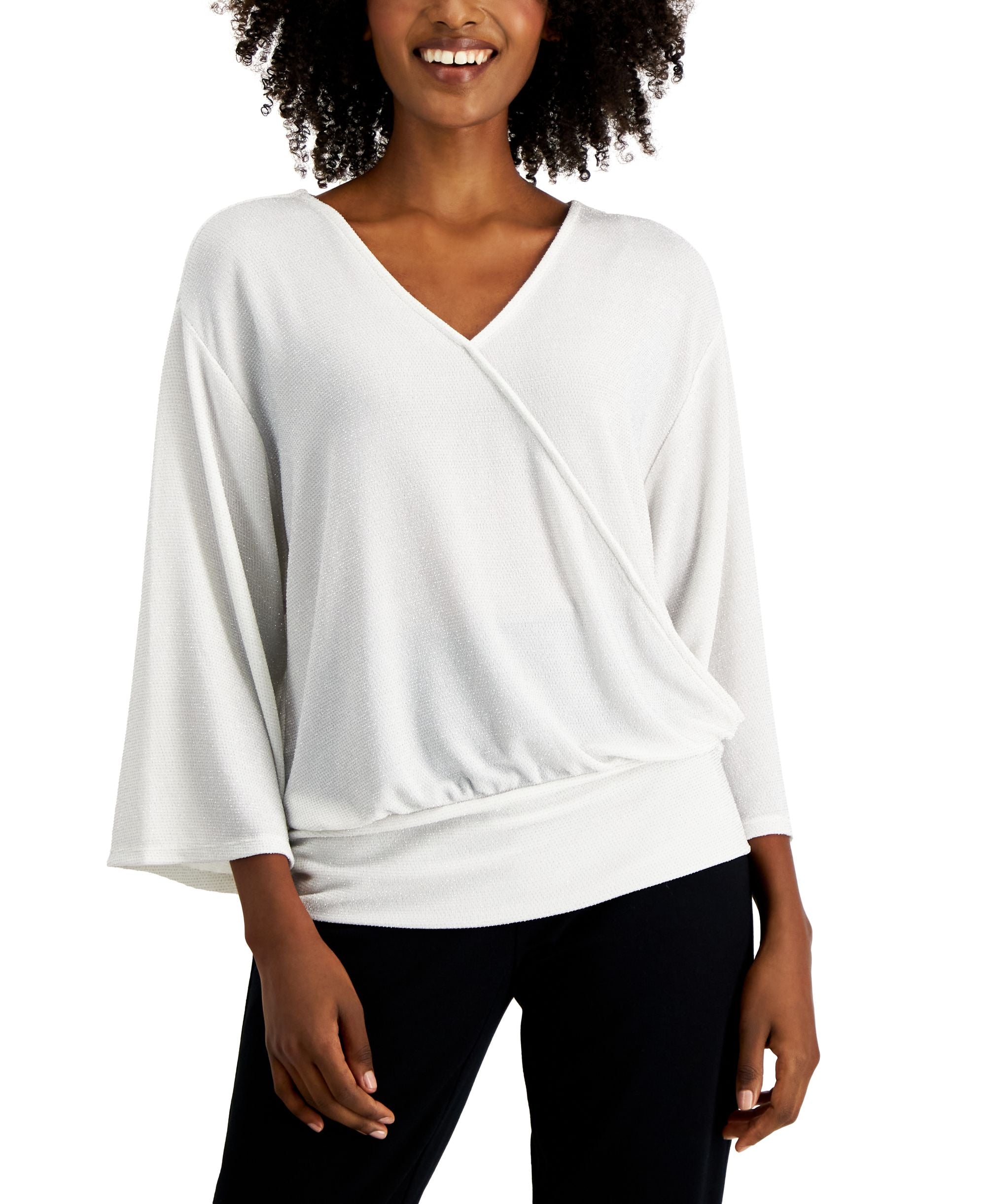 Petite Caviar Glitter 3/4-Sleeve Top