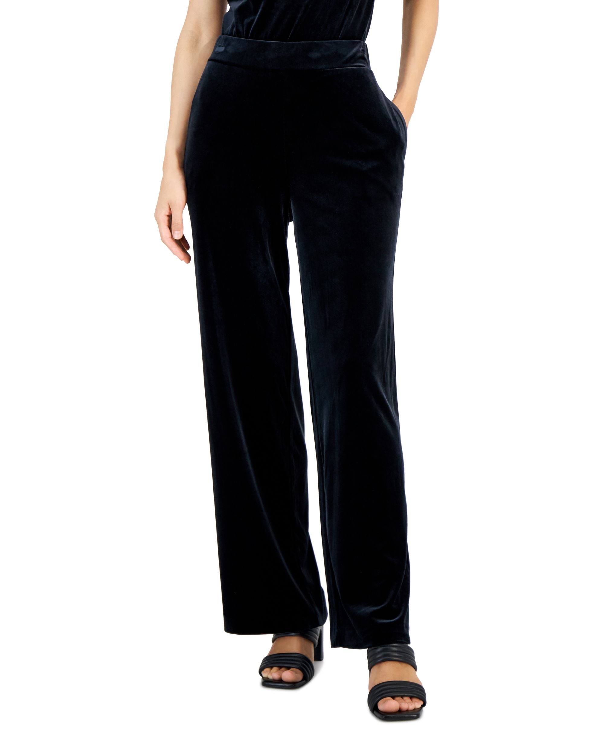 Alfani Womens Velvet Wide Leg Pull On Pants