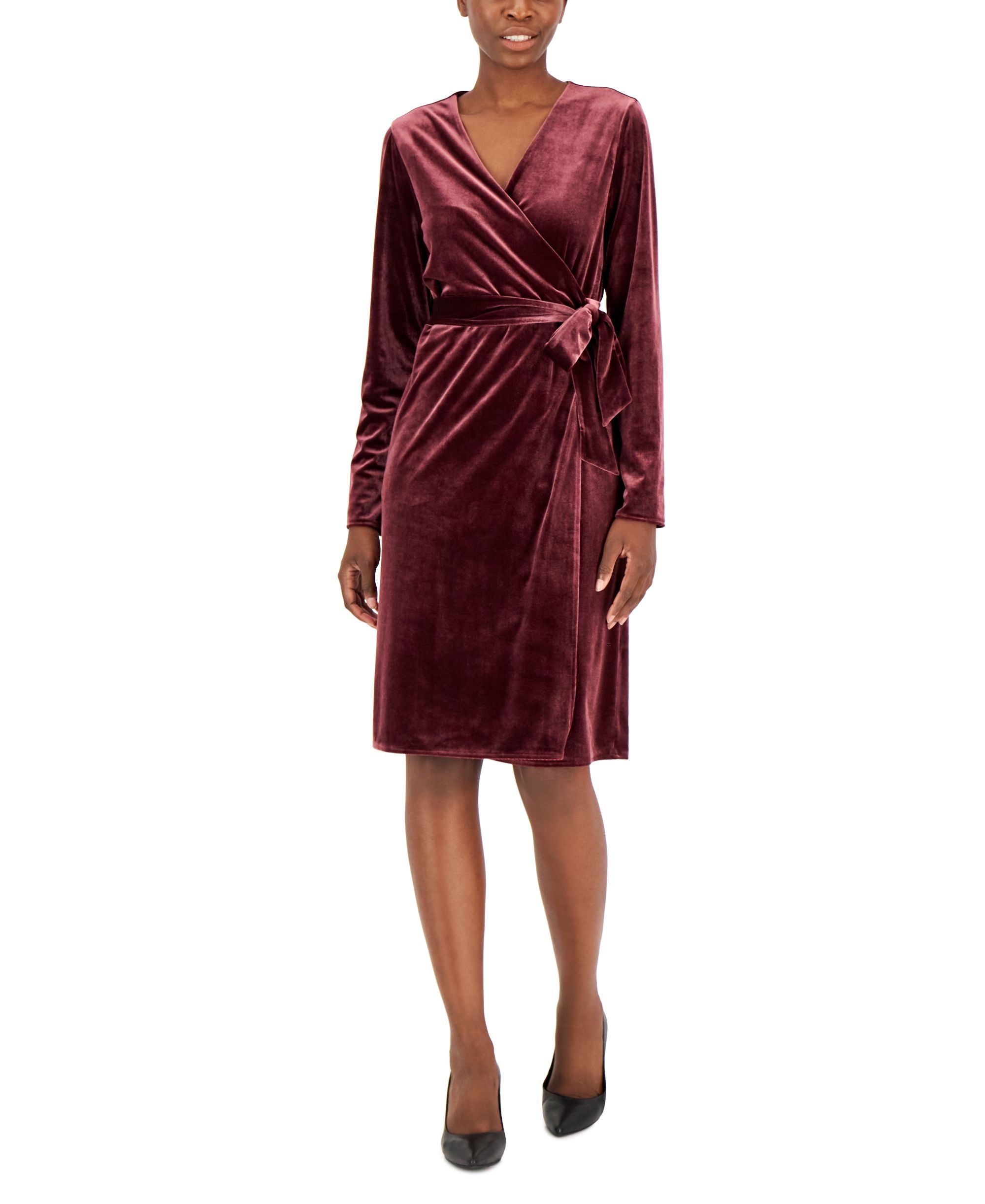 Alfani Womens Velvet Long Sleeve Wrap Dress