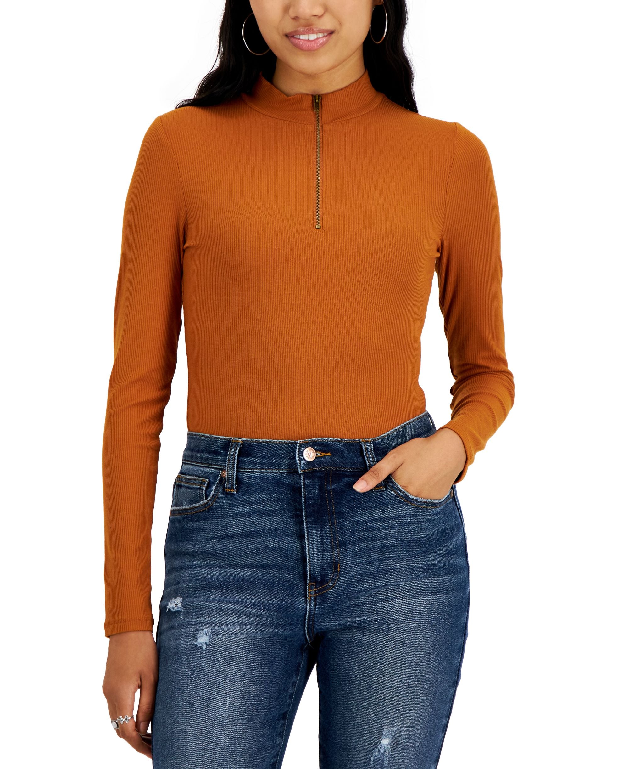 Juniors' Mock-Neck Zip-Front Bodysuit