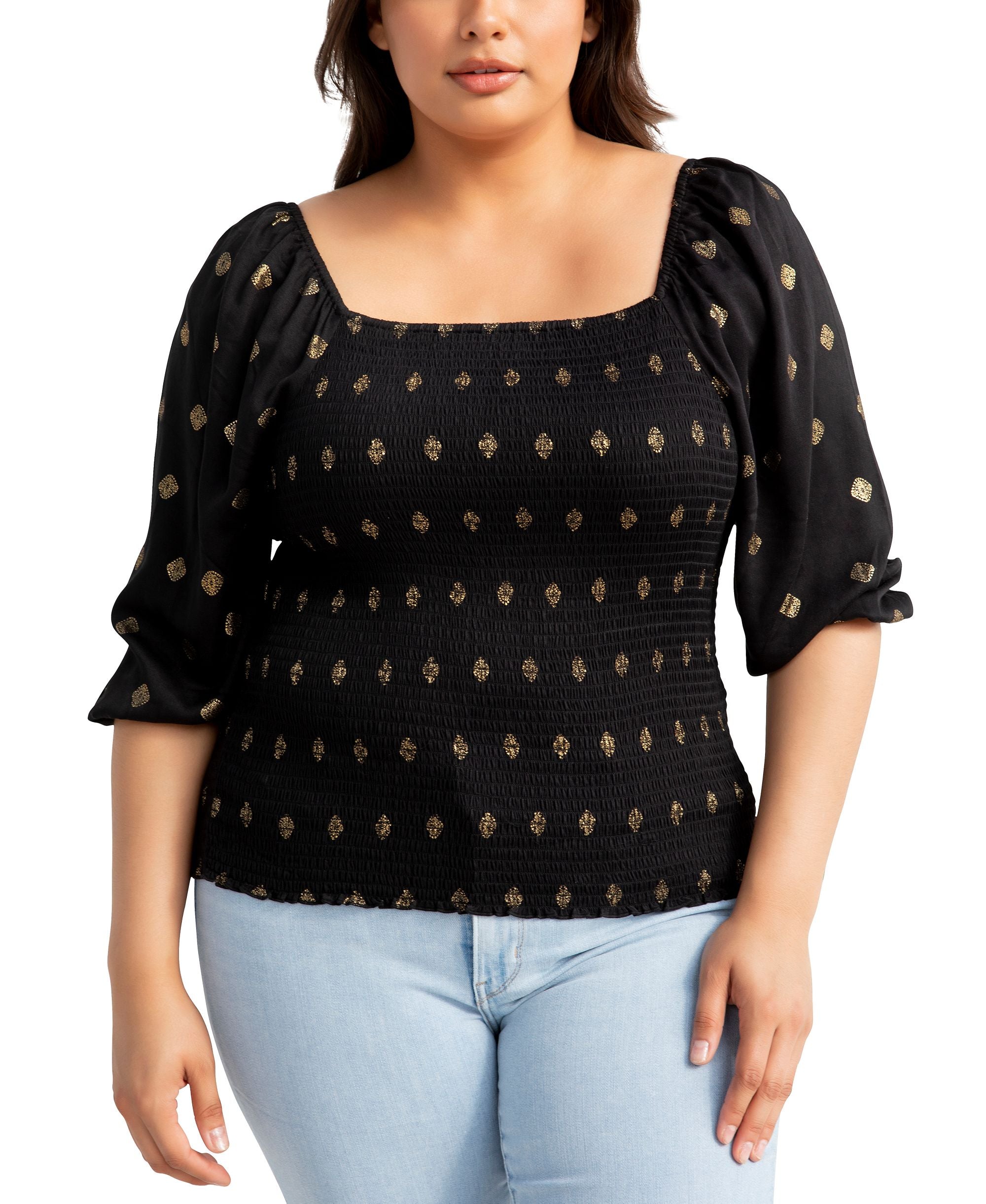 Plus Size Black Label Smocked Boho Top