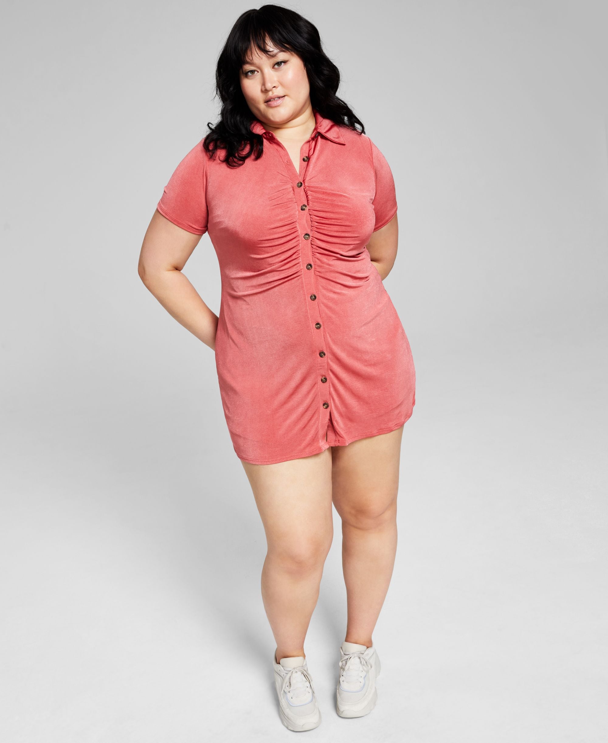 Now This Trendy Plus Size Ruched Shirtdress