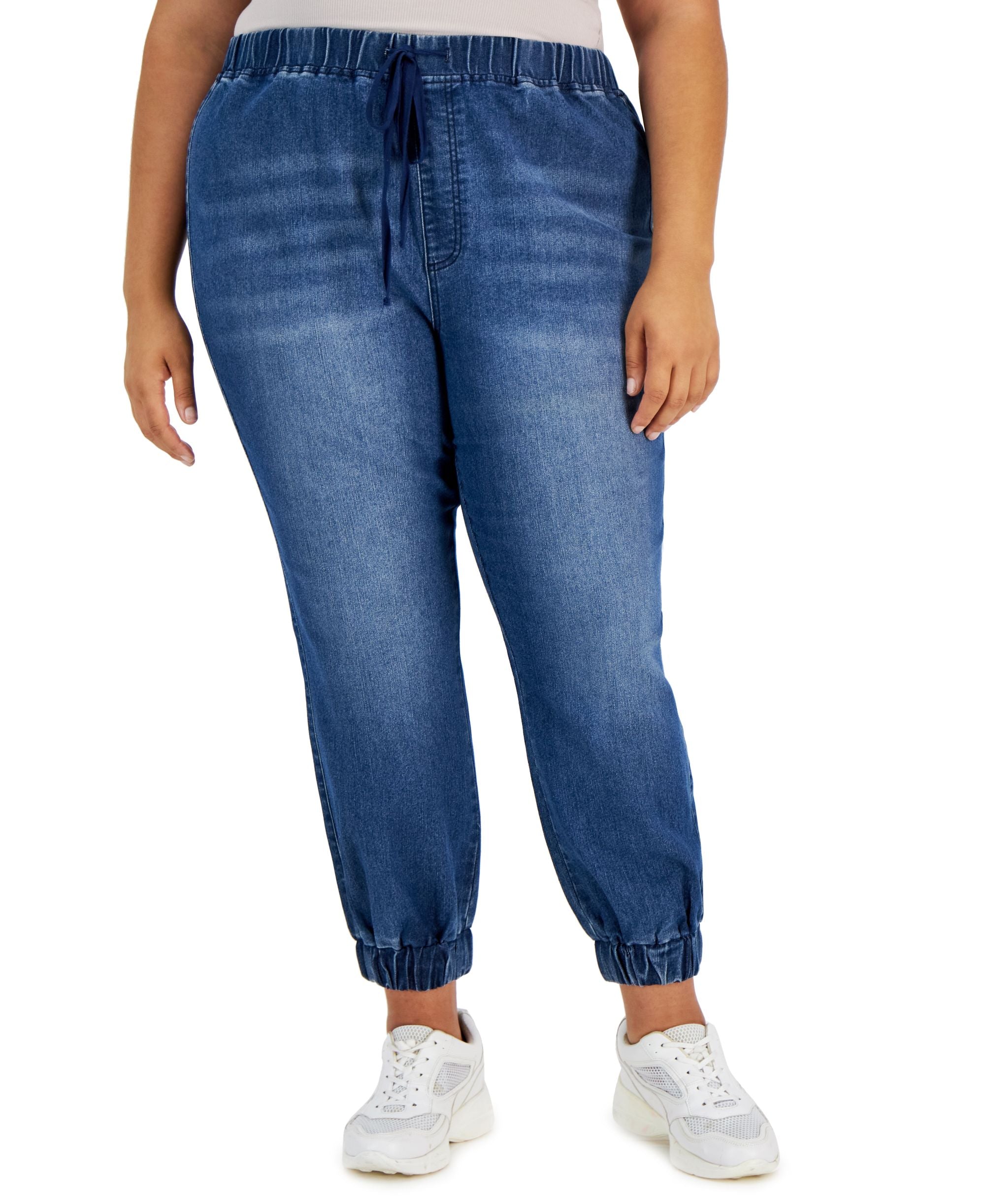 Tinseltown Trendy Plus Size Drawstring Denim Jogger