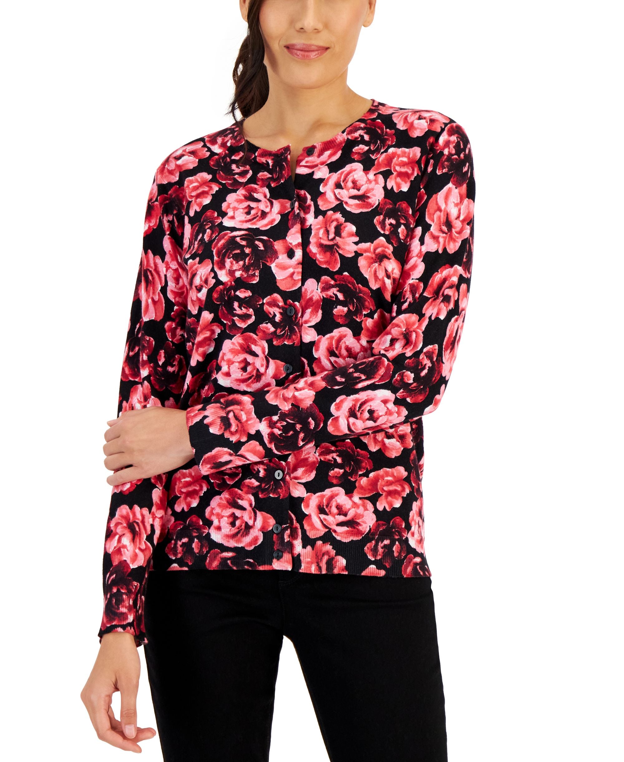 Karen Scott Womens Blossom Cardigan