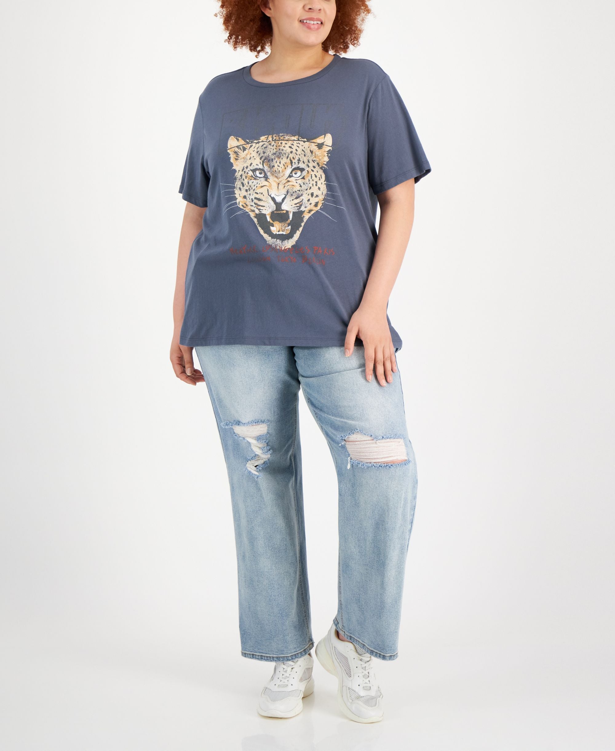 Trendy Plus Size Cotton Leopard Graphic T-Shirt
