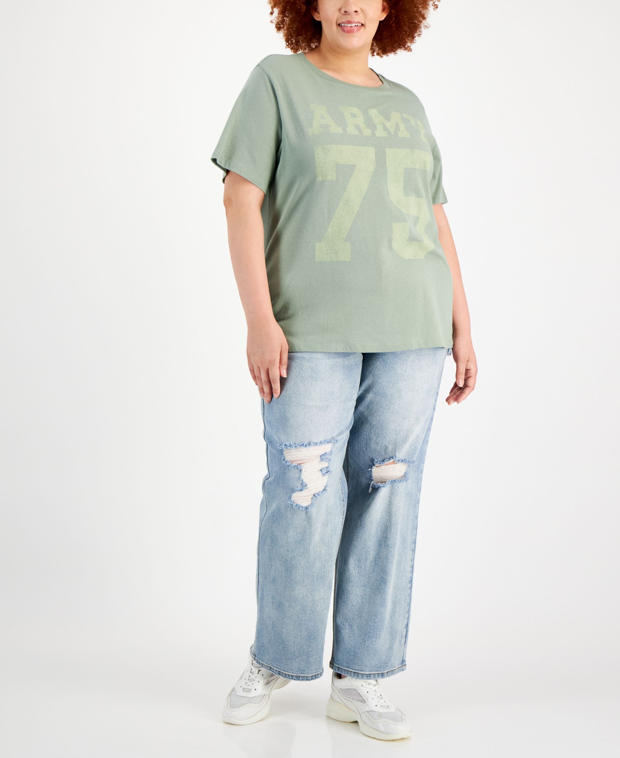Trendy Plus Size Cotton Army Graphic T-Shirt