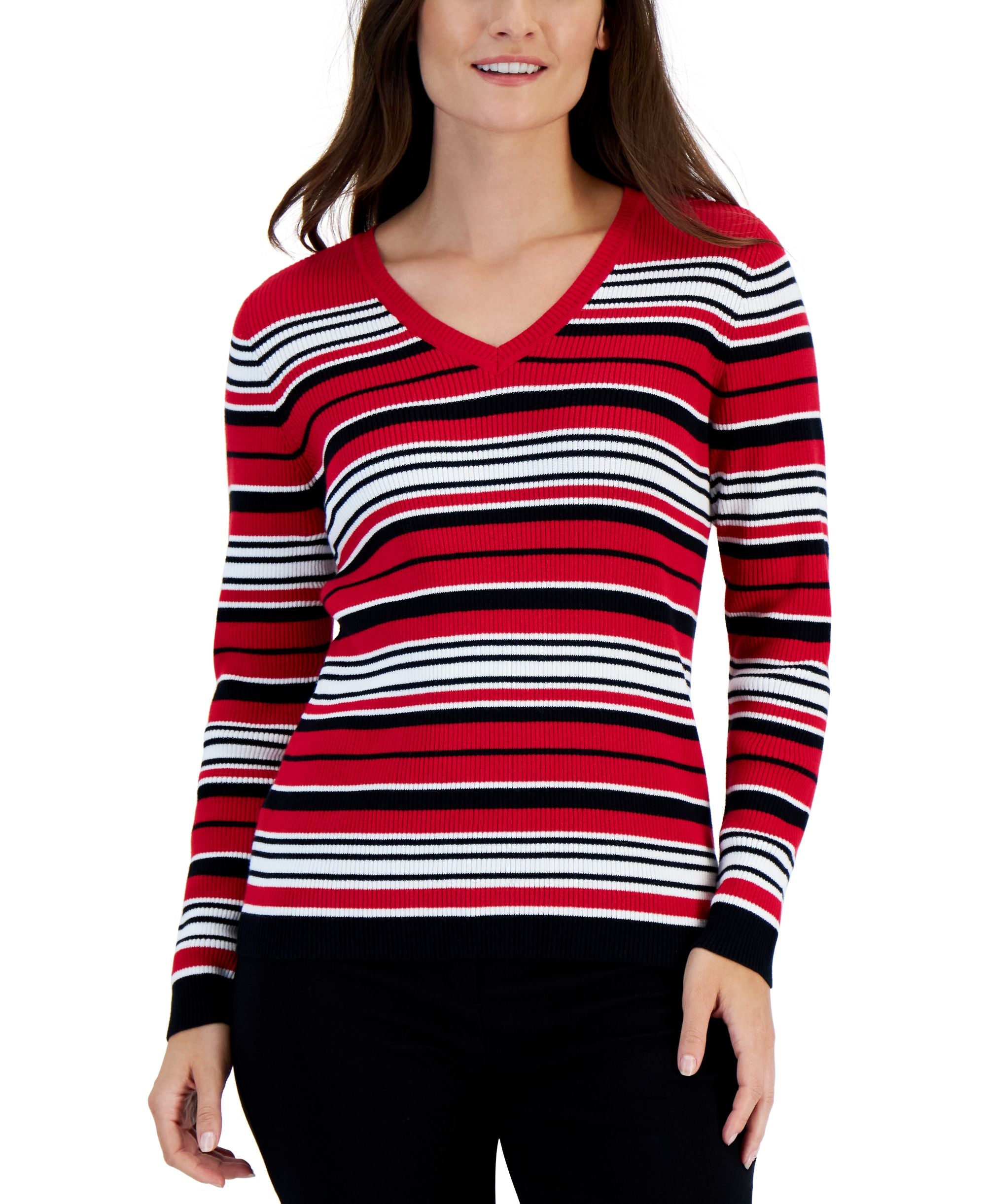 Karen Scott Womens Cotton Striped Iysha Sweater