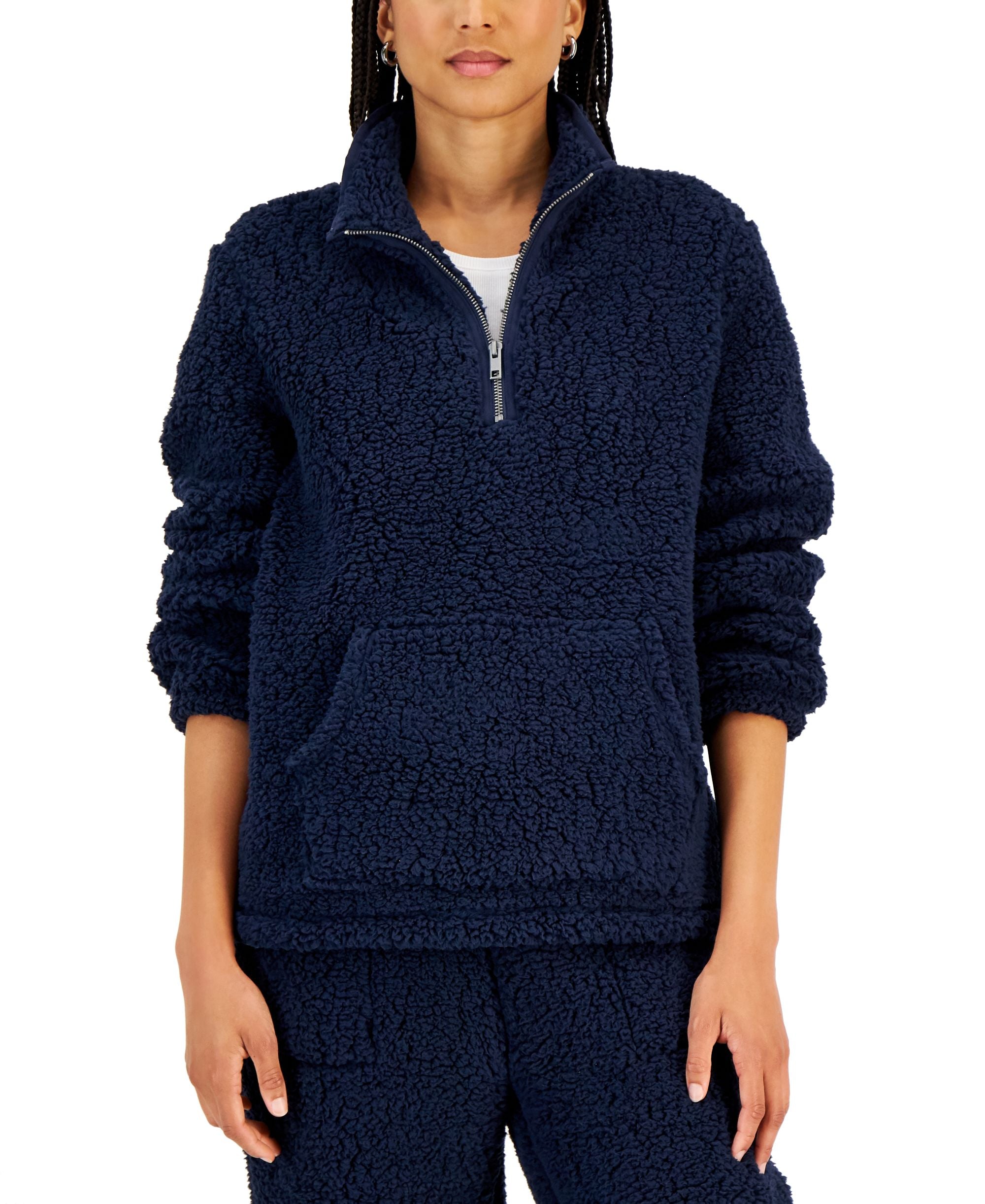 Style & Co Womens Sherpa Quarter Zip Pullover