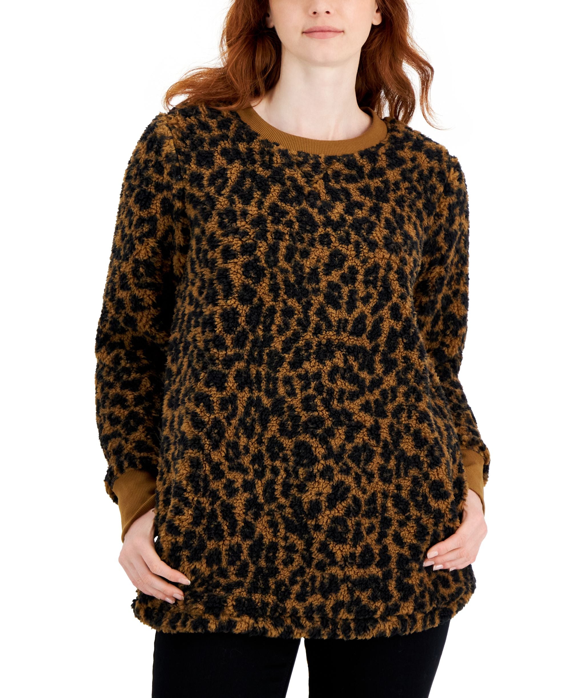 Style & Co Womens Printed Crewneck Fleece Tunic