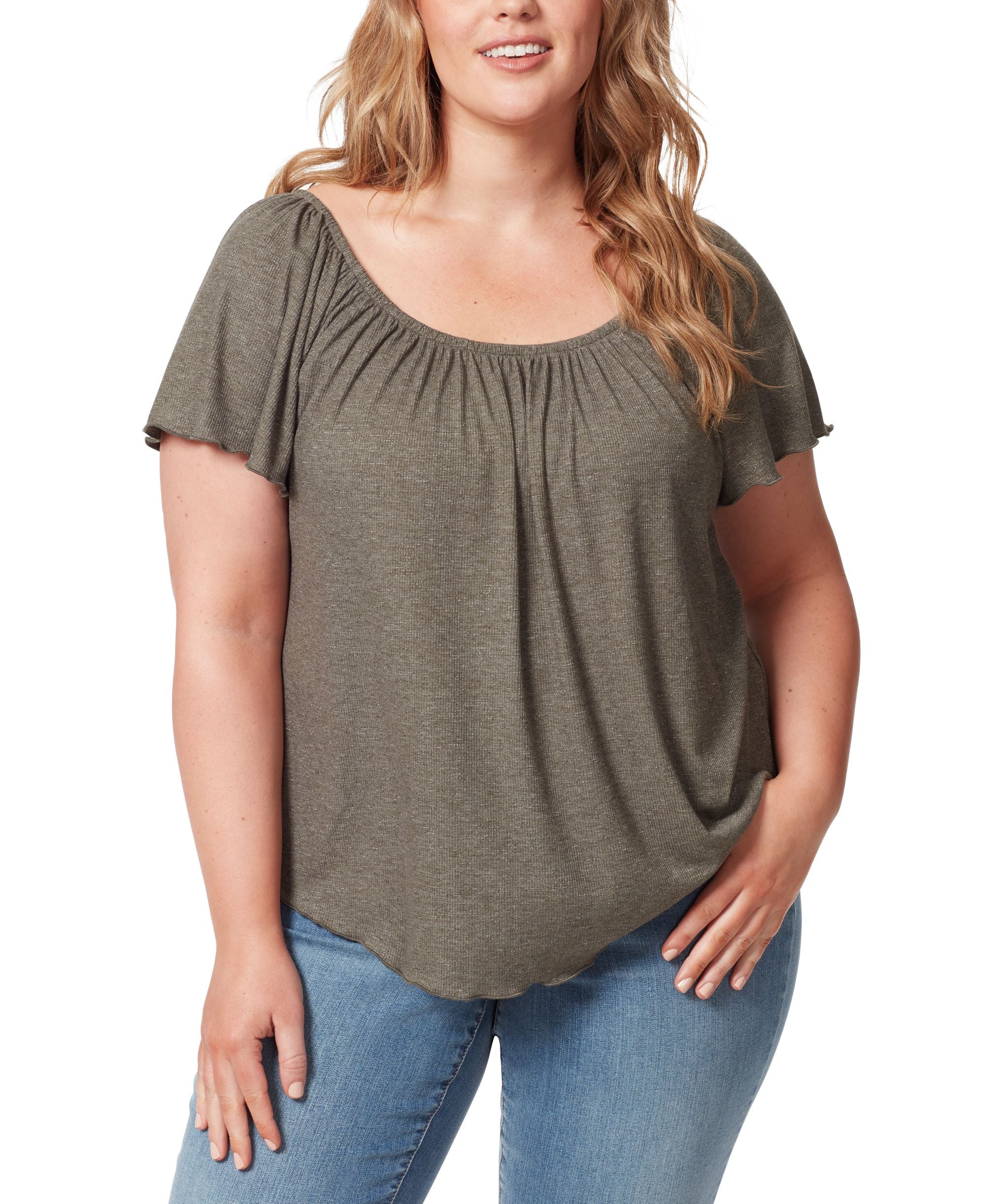 Jessica Simpson Trendy Plus Size Autumn Flutter Sleeve Top
