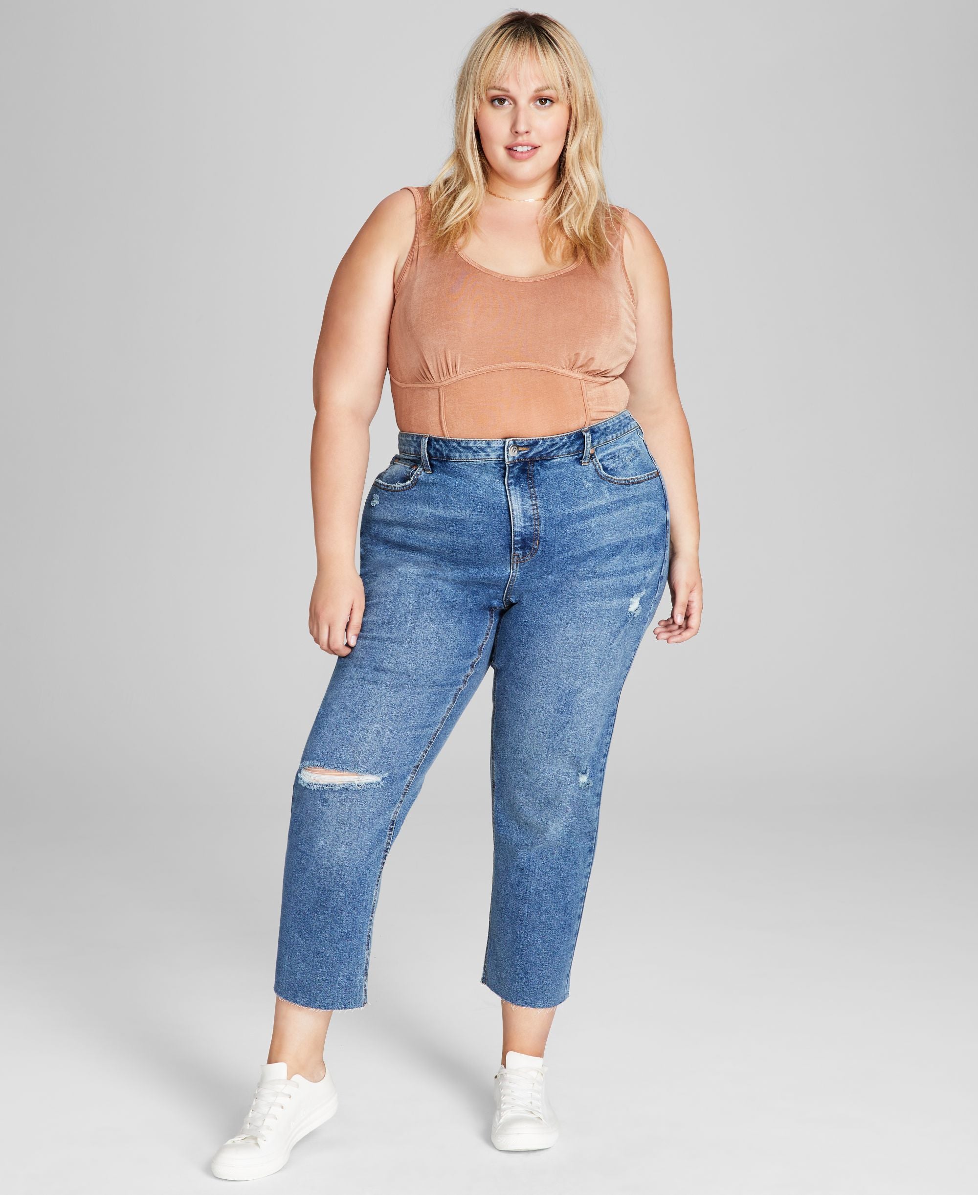 Trendy Plus Size Ripped Mom Jeans