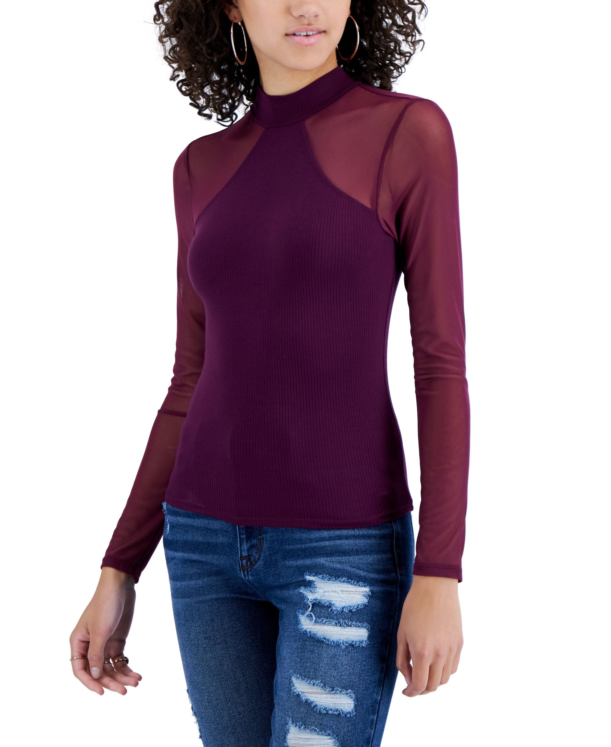 Juniors' Illusion Mesh Top