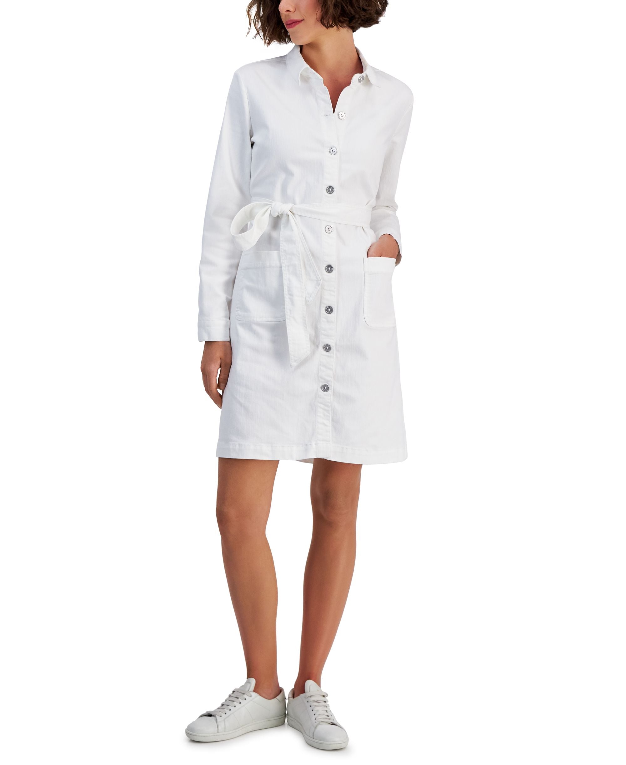 Style & Co Womens Belted Denim Shirtdress