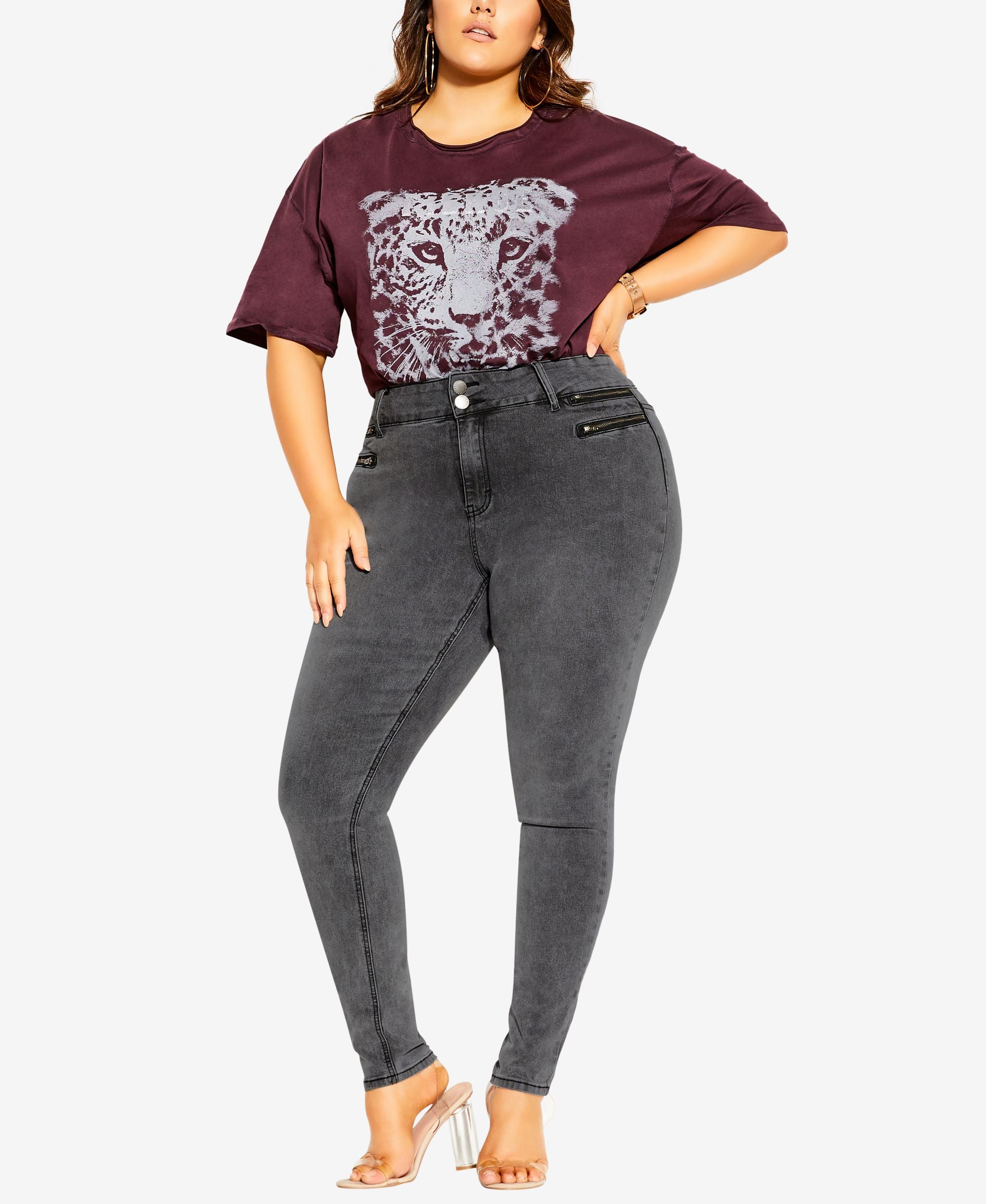 City Chic Trendy Plus Size Harley Rocker Zip Front Jeans