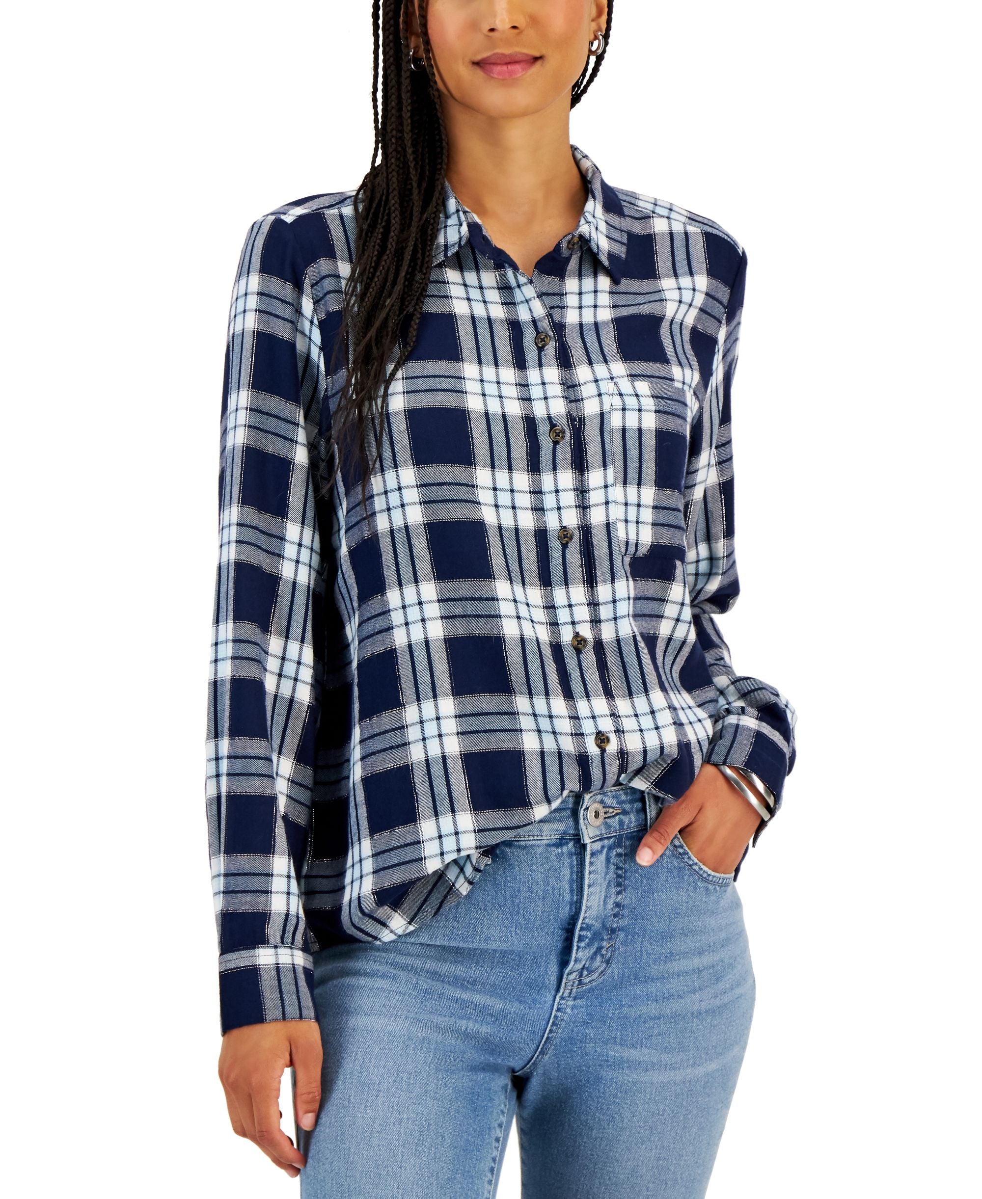 Style & Co Womens Plaid Shirt