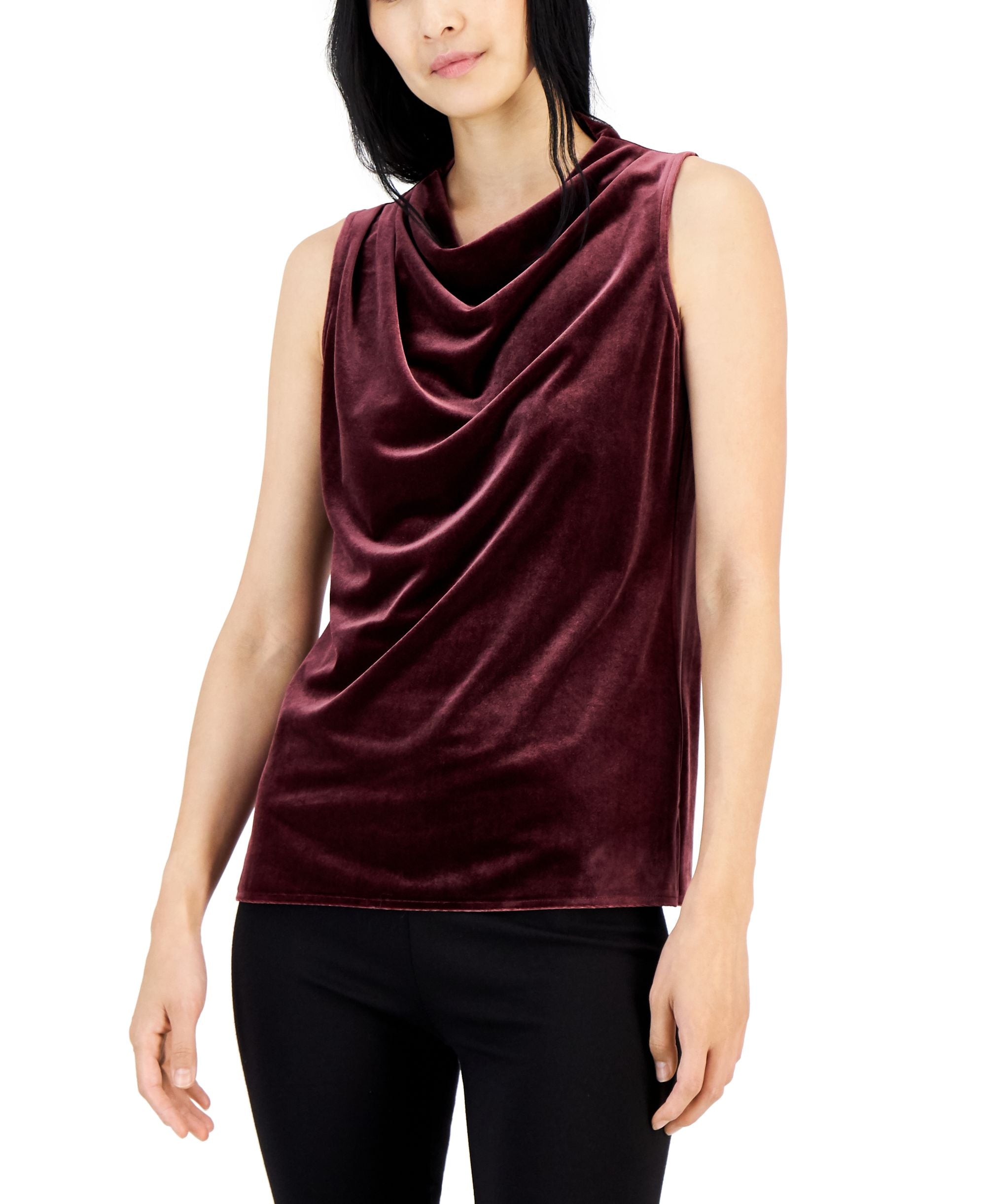 Alfani Womens Velvet Cowlneck Top