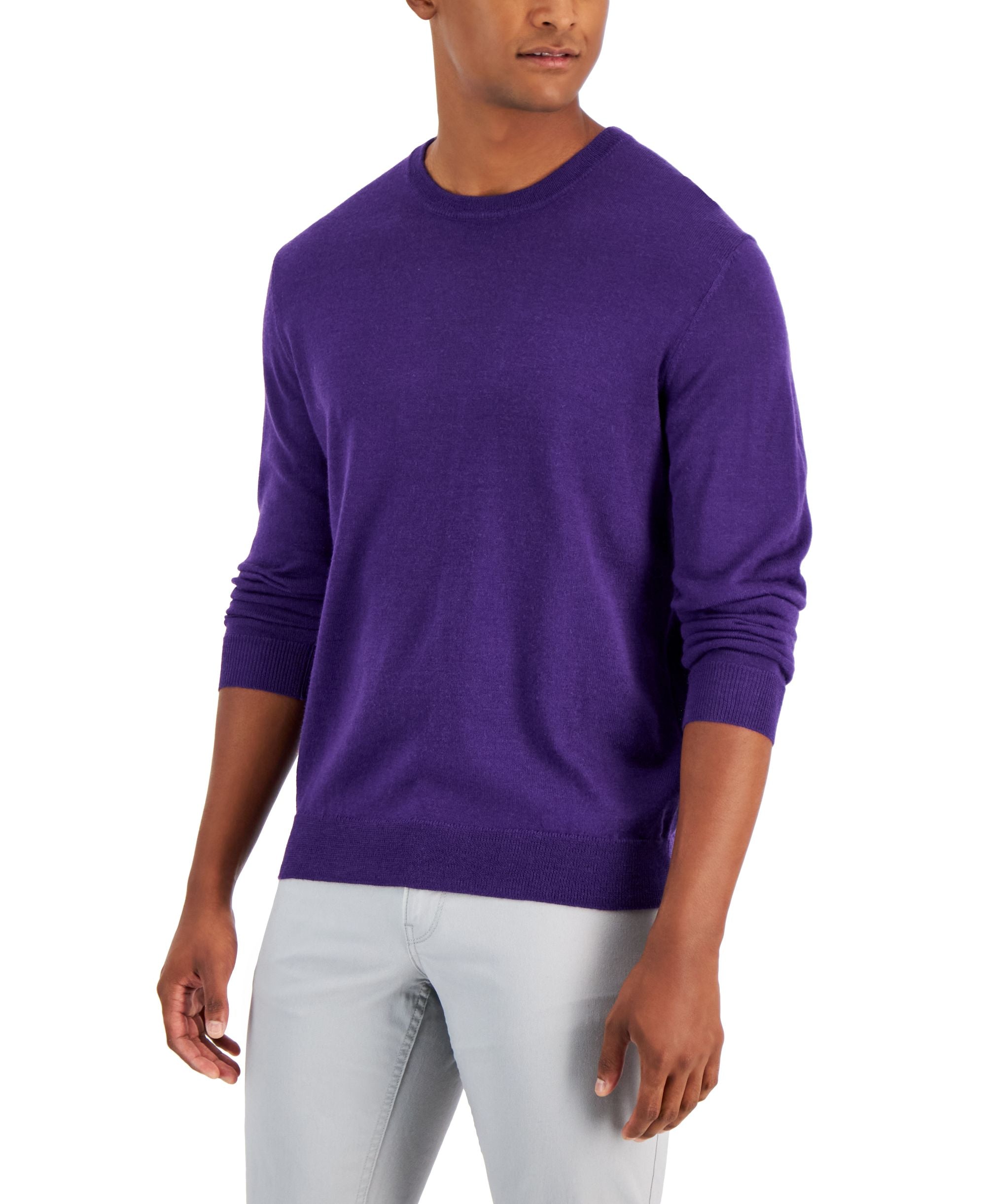Men's Solid Crew Neck Merino Wool Blend Sweater